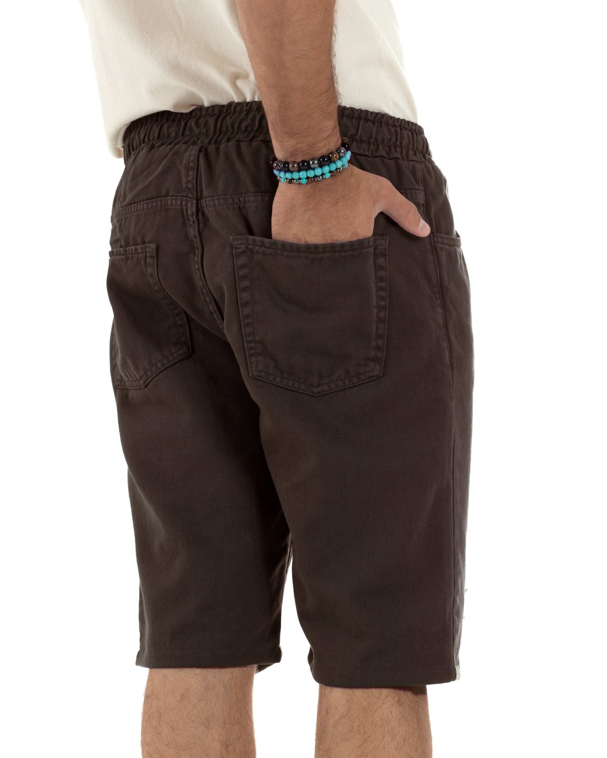 Bermuda uomo cotone pantaloncini coulisse jeans basic marrone GIOSAL-PC2037A