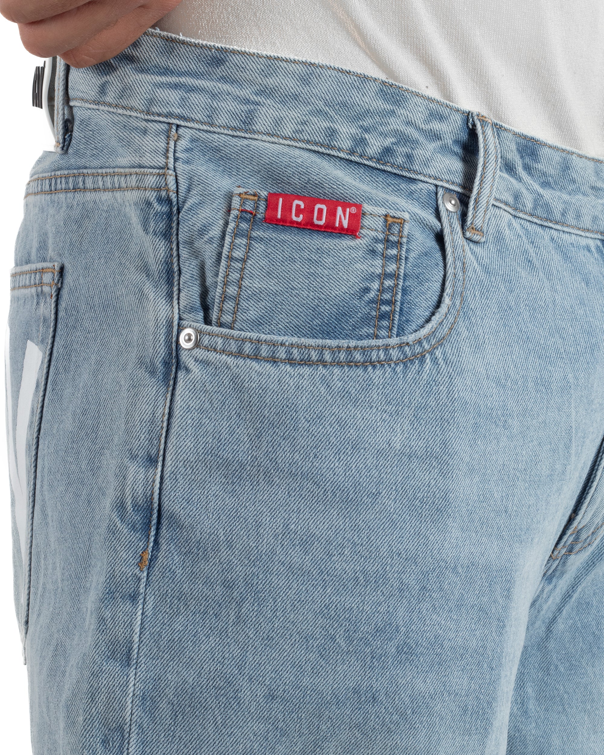 Bermuda pantaloncini uomo jeans oversize con catena e logo street style denim ICON-IUD007