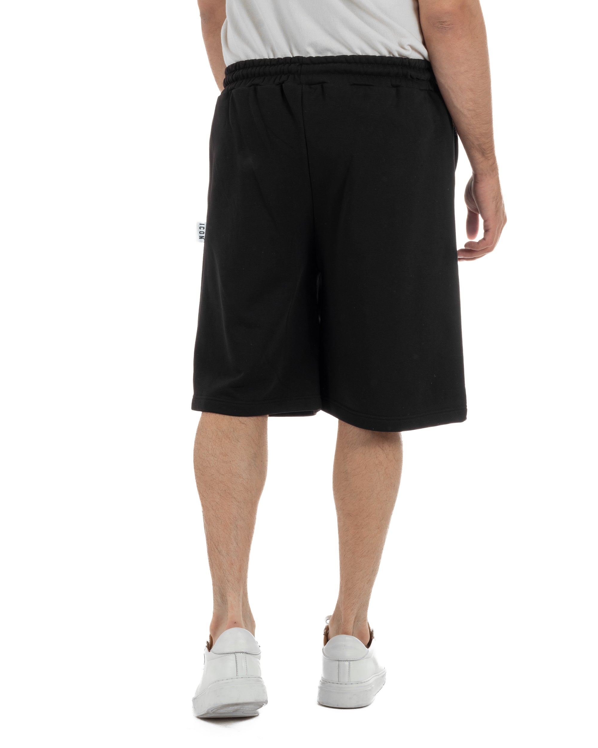 Vista posteriore bermuda uomo nero relaxed fit vita elastica coulisse tasche america Icon