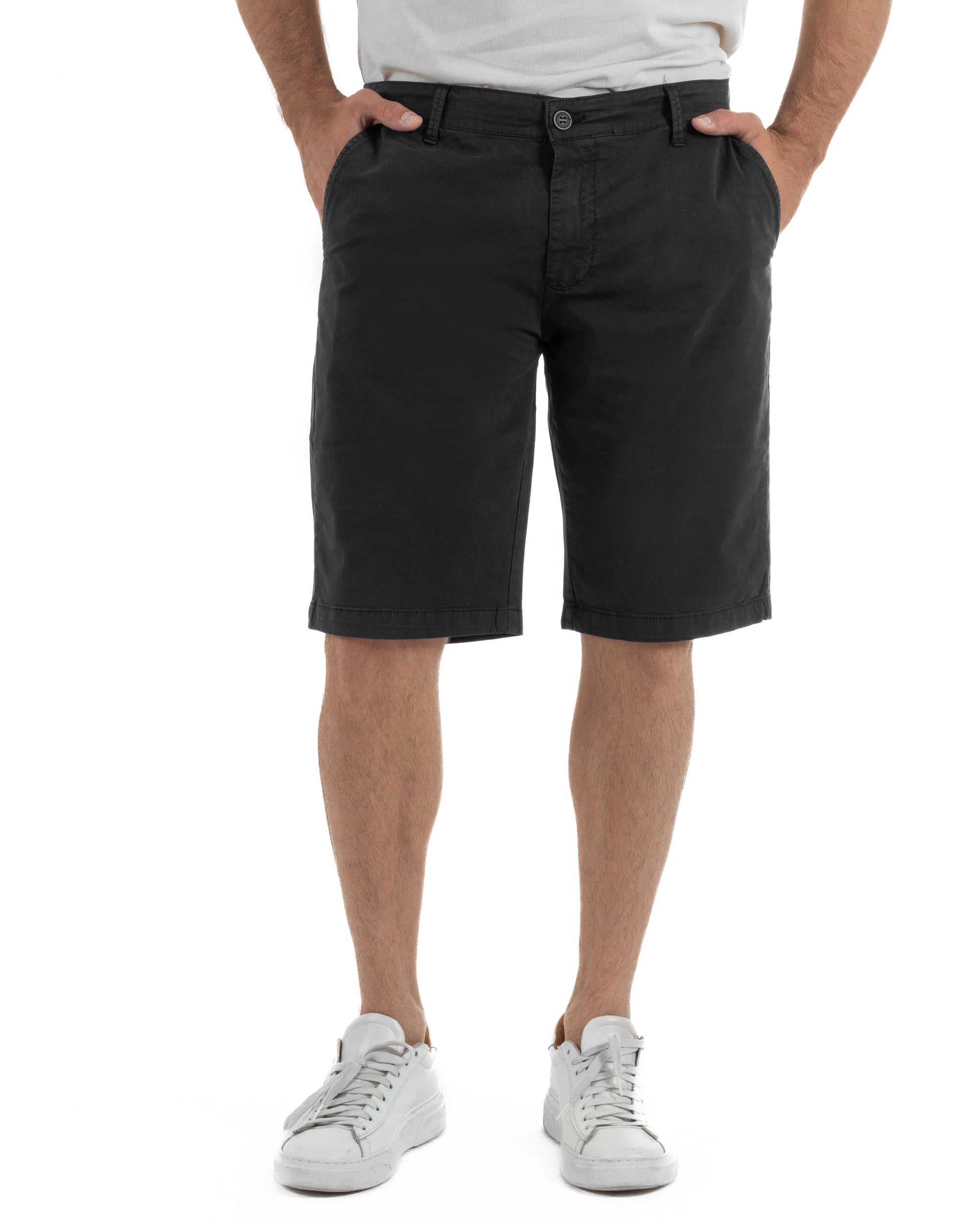 Bermuda uomo pantaloncini chino cotone tasche america basic nero GIOSAL-PC2044A