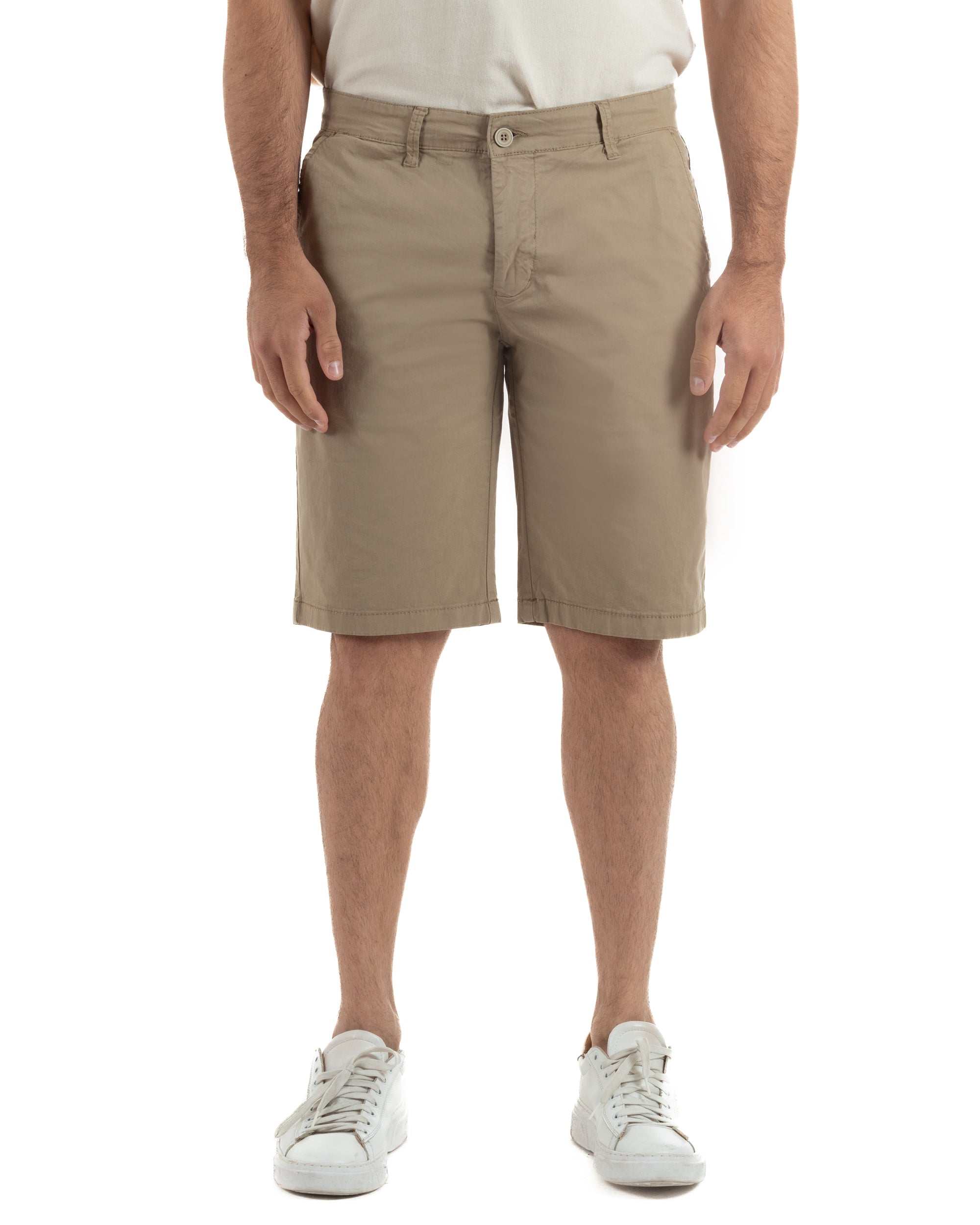 Bermuda uomo pantaloncini chino cotone tasche america basic beige GIOSAL-PC2045A