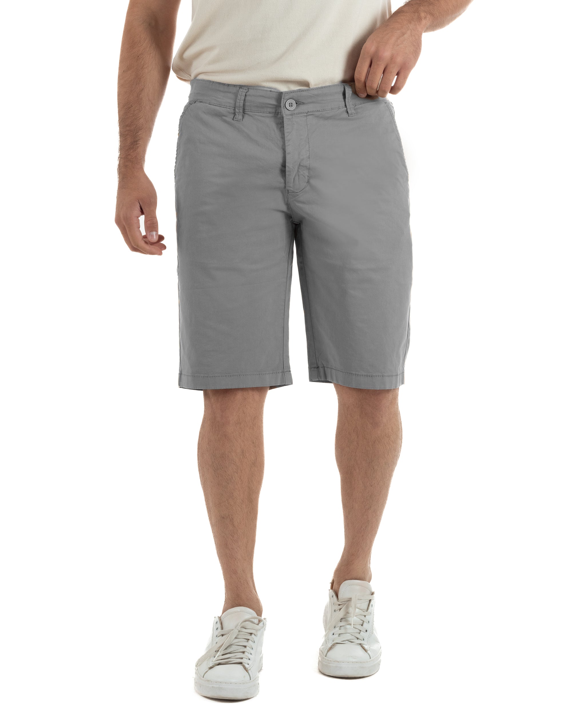 Bermuda uomo pantaloncini chino cotone tasche america basic grigio GIOSAL-PC2046A