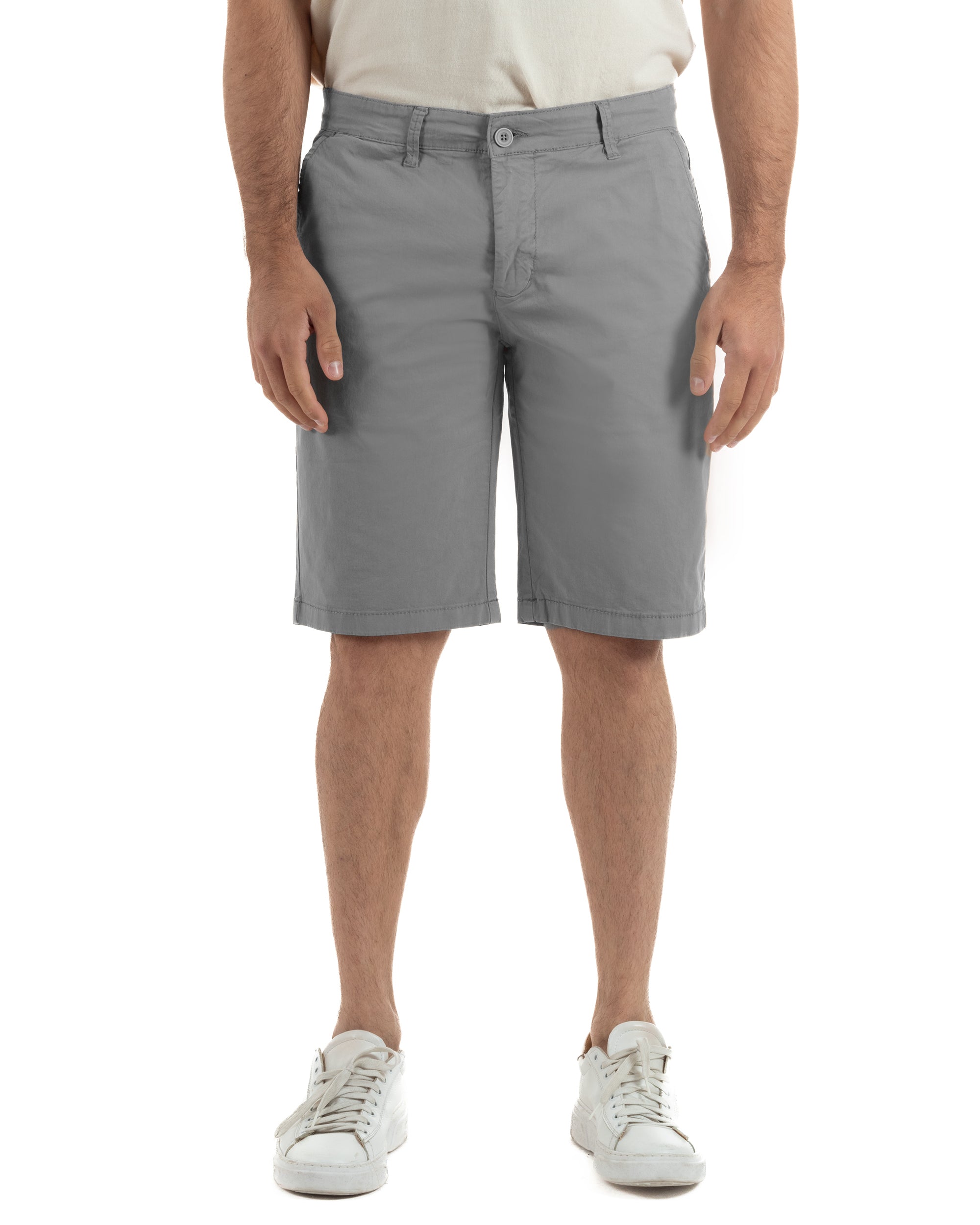 Bermuda uomo pantaloncini chino cotone tasche america basic grigio GIOSAL-PC2046A