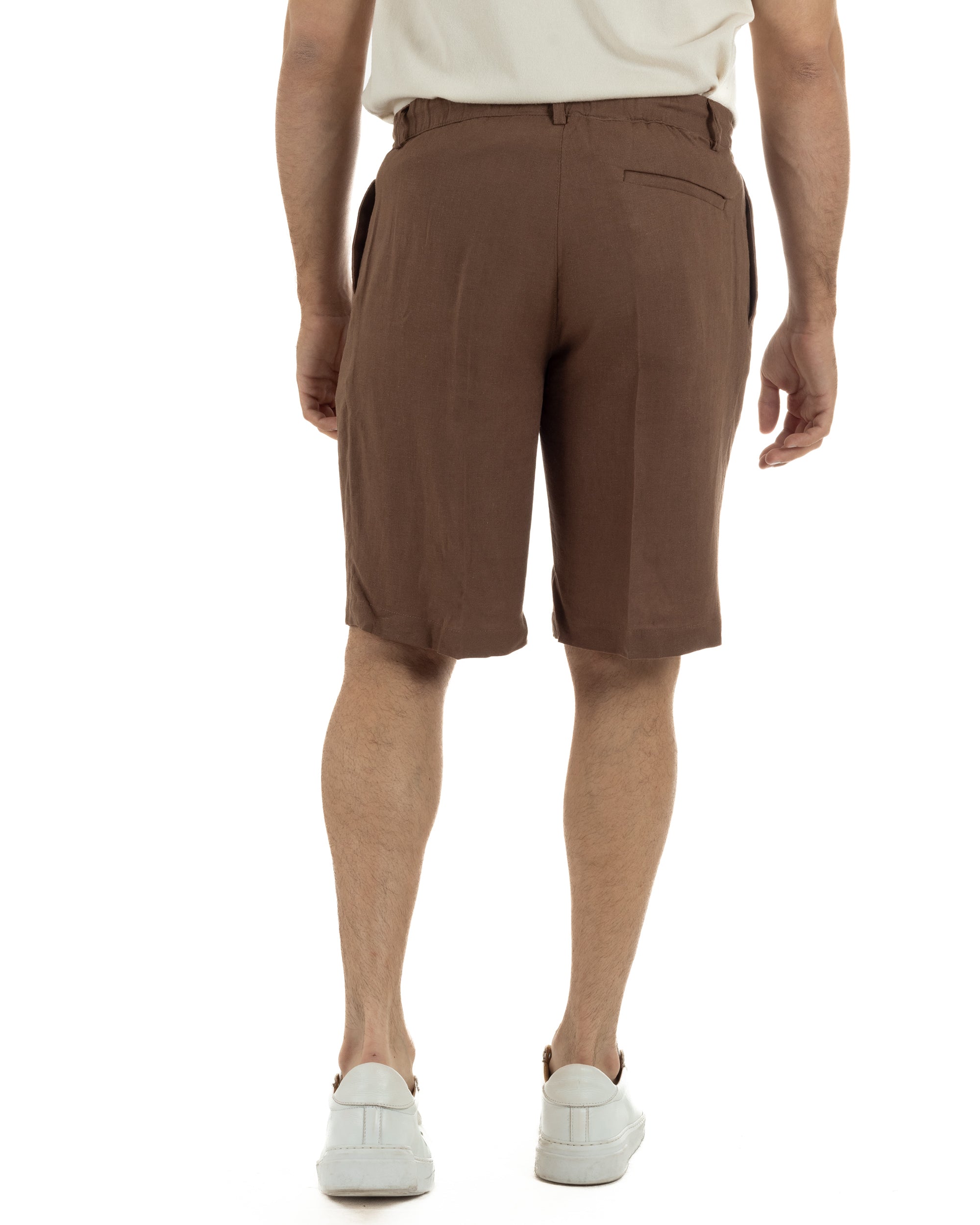 Bermuda pantaloncini uomo corti lino sartoriale con laccetto marrone GIOSAL-PC2047A