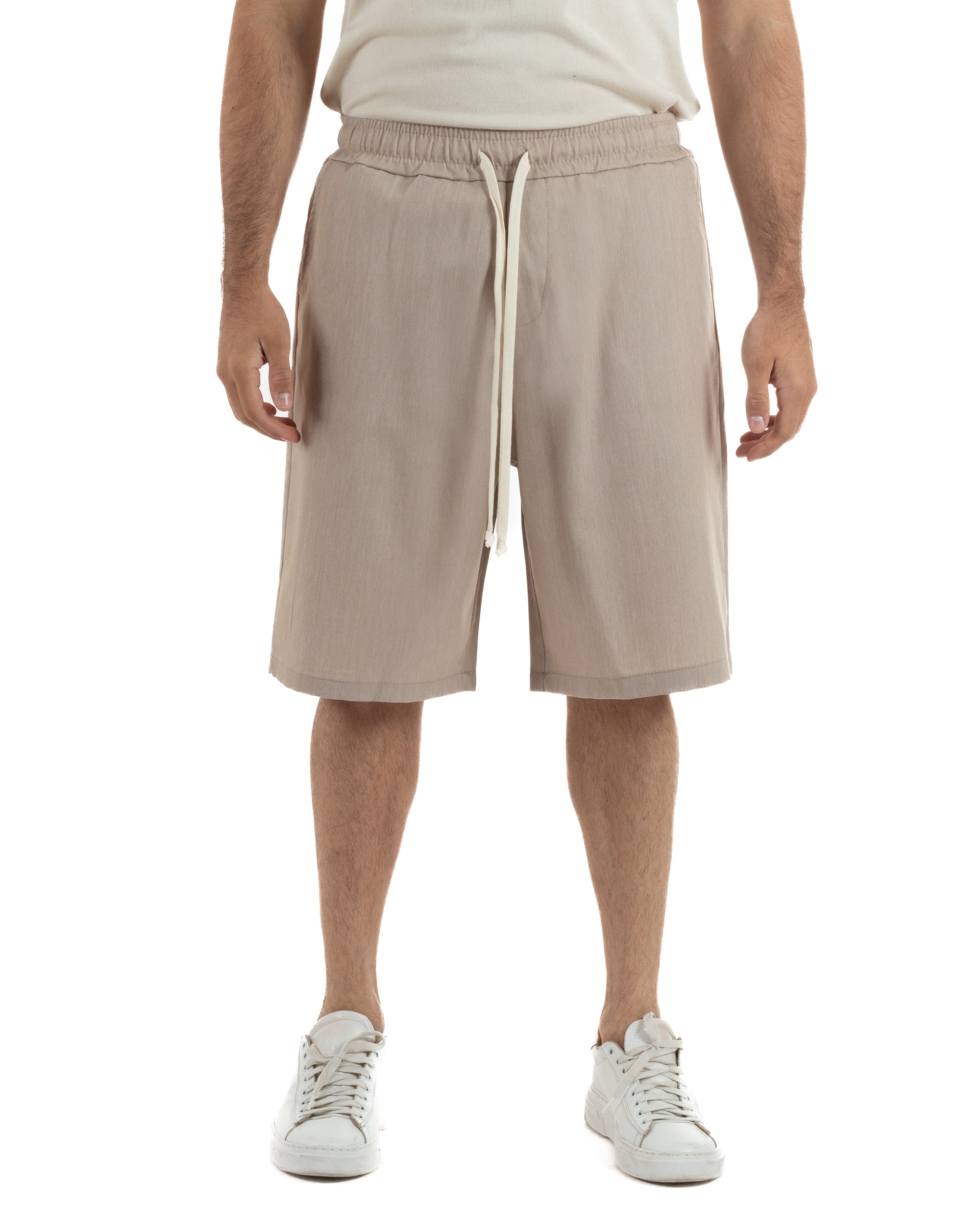 Bermuda uomo viscosa pantalaccio corto jogger wide leg oversize beige melangiato GIOSAL-PC2048A
