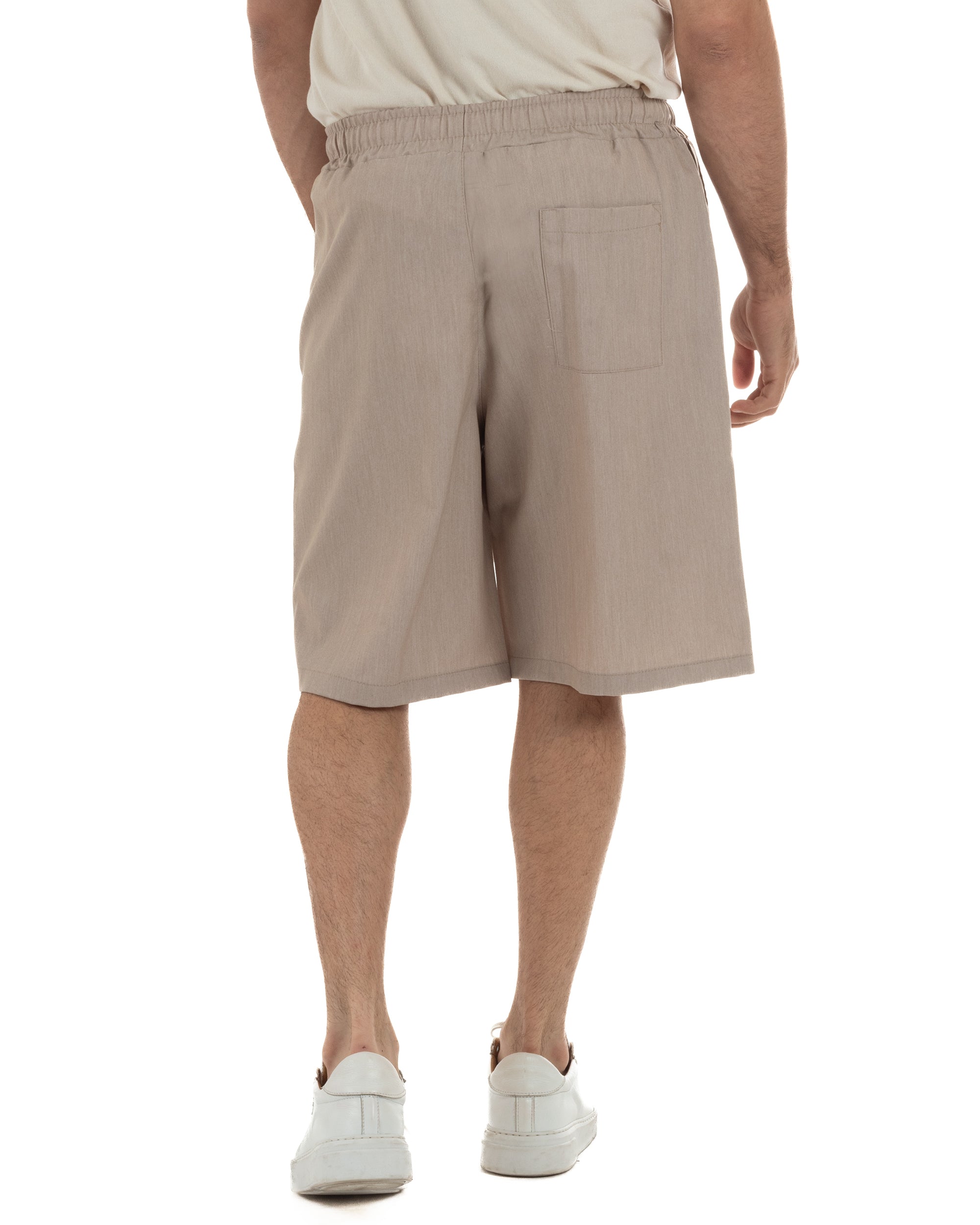 Bermuda uomo viscosa pantalaccio corto jogger wide leg oversize beige melangiato GIOSAL-PC2048A