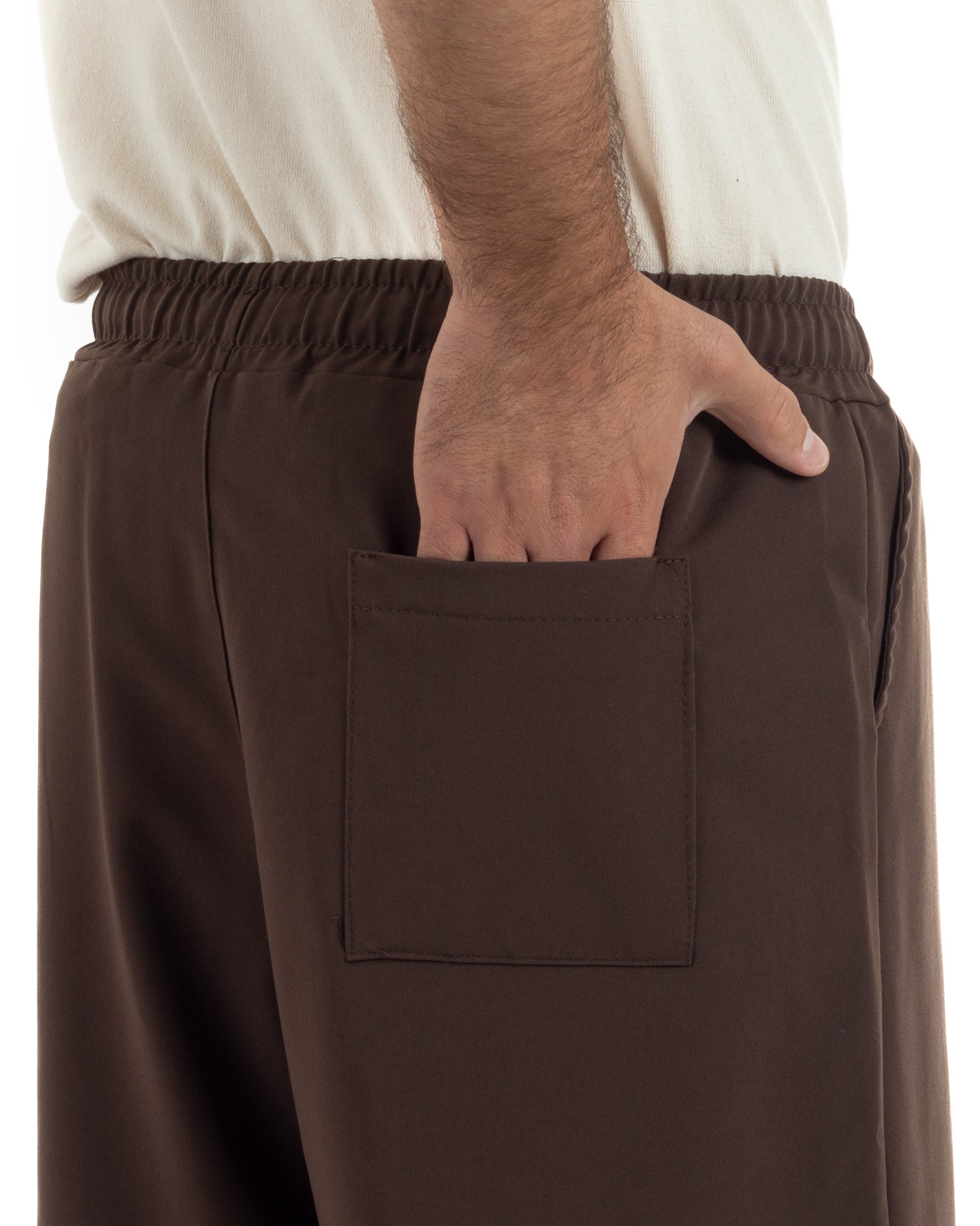 Bermuda uomo viscosa pantalaccio corto jogger wide leg oversize marrone GIOSAL-PC2049A
