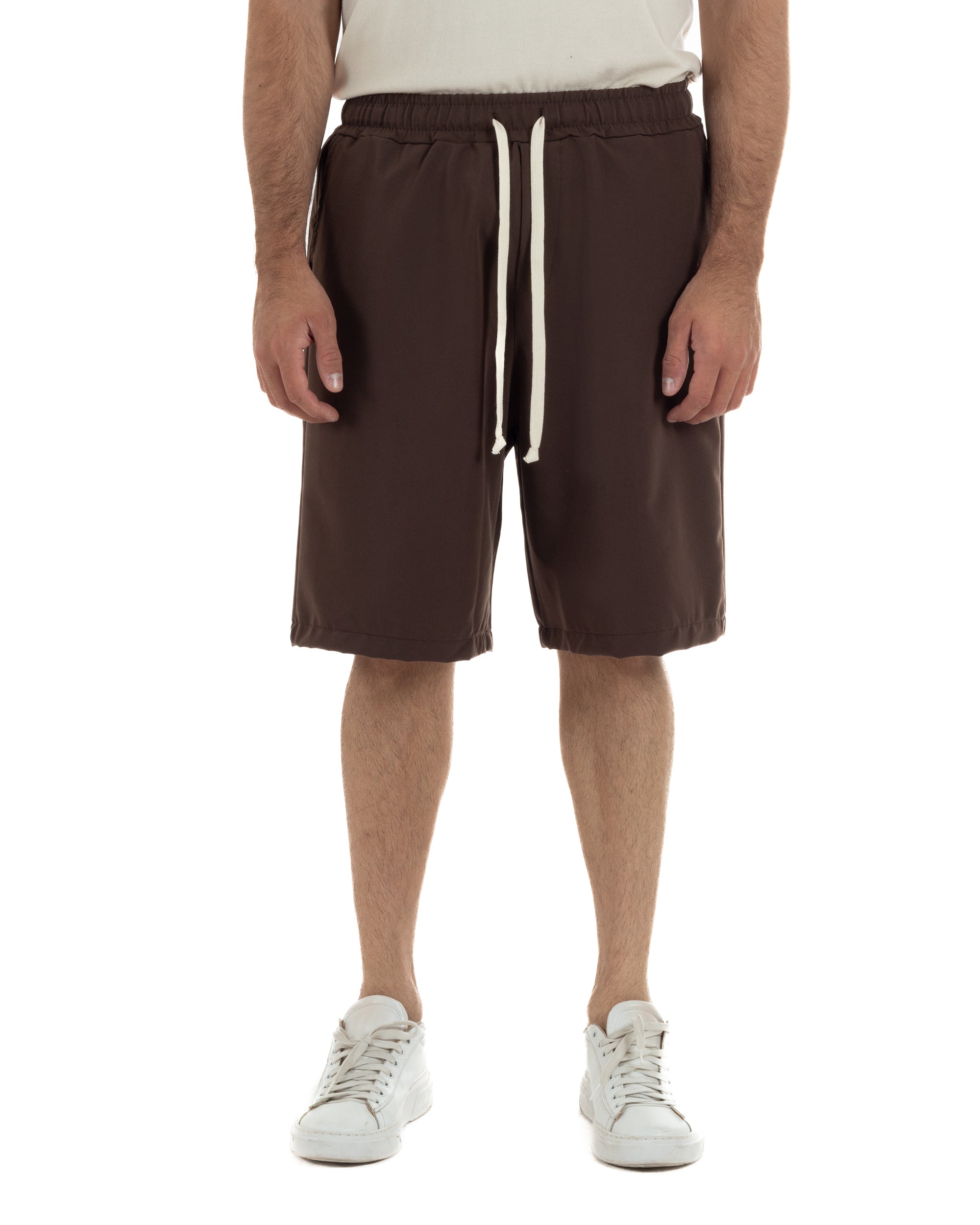 Bermuda uomo viscosa pantalaccio corto jogger wide leg oversize marrone GIOSAL-PC2049A