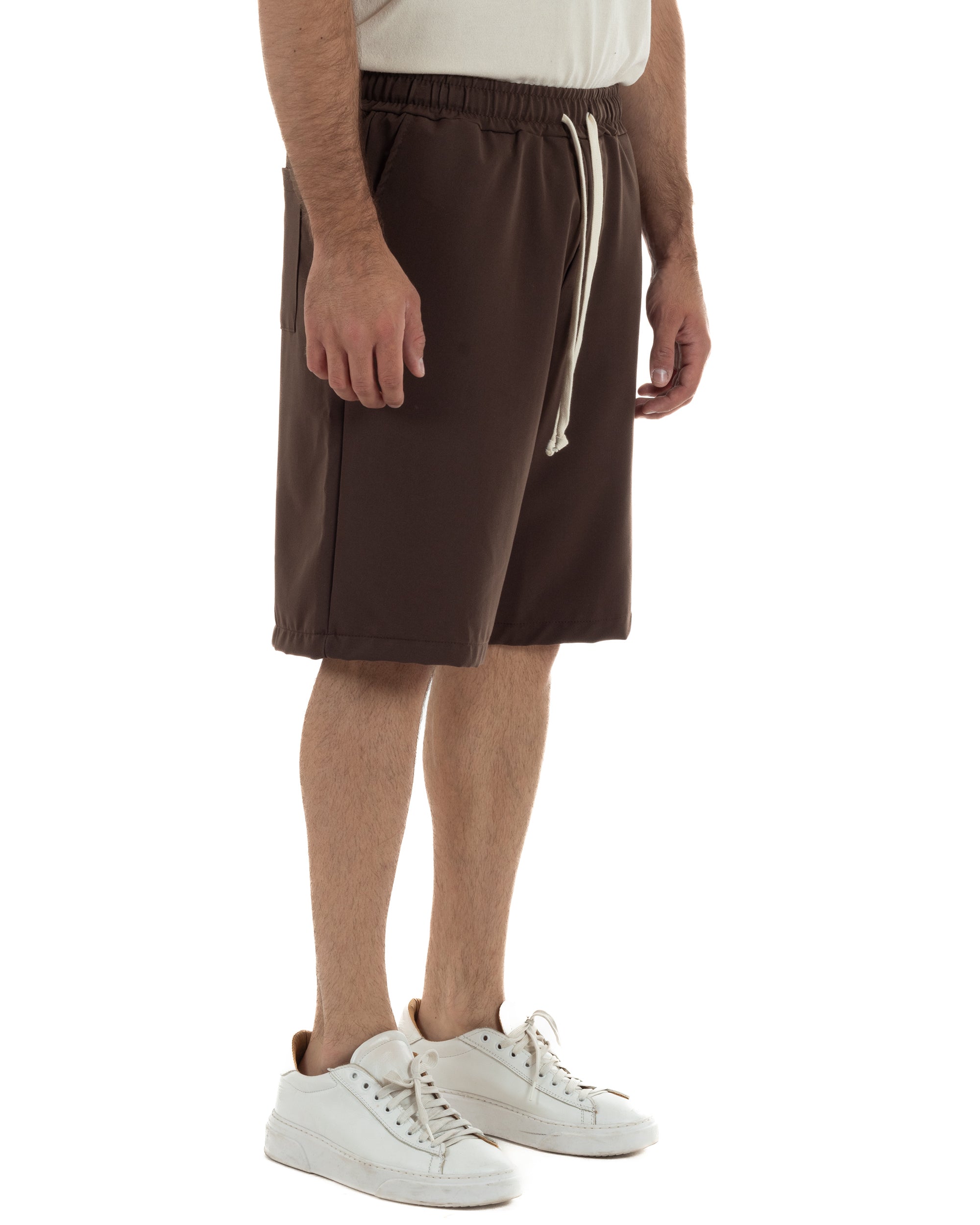 Bermuda uomo viscosa pantalaccio corto jogger wide leg oversize marrone GIOSAL-PC2049A