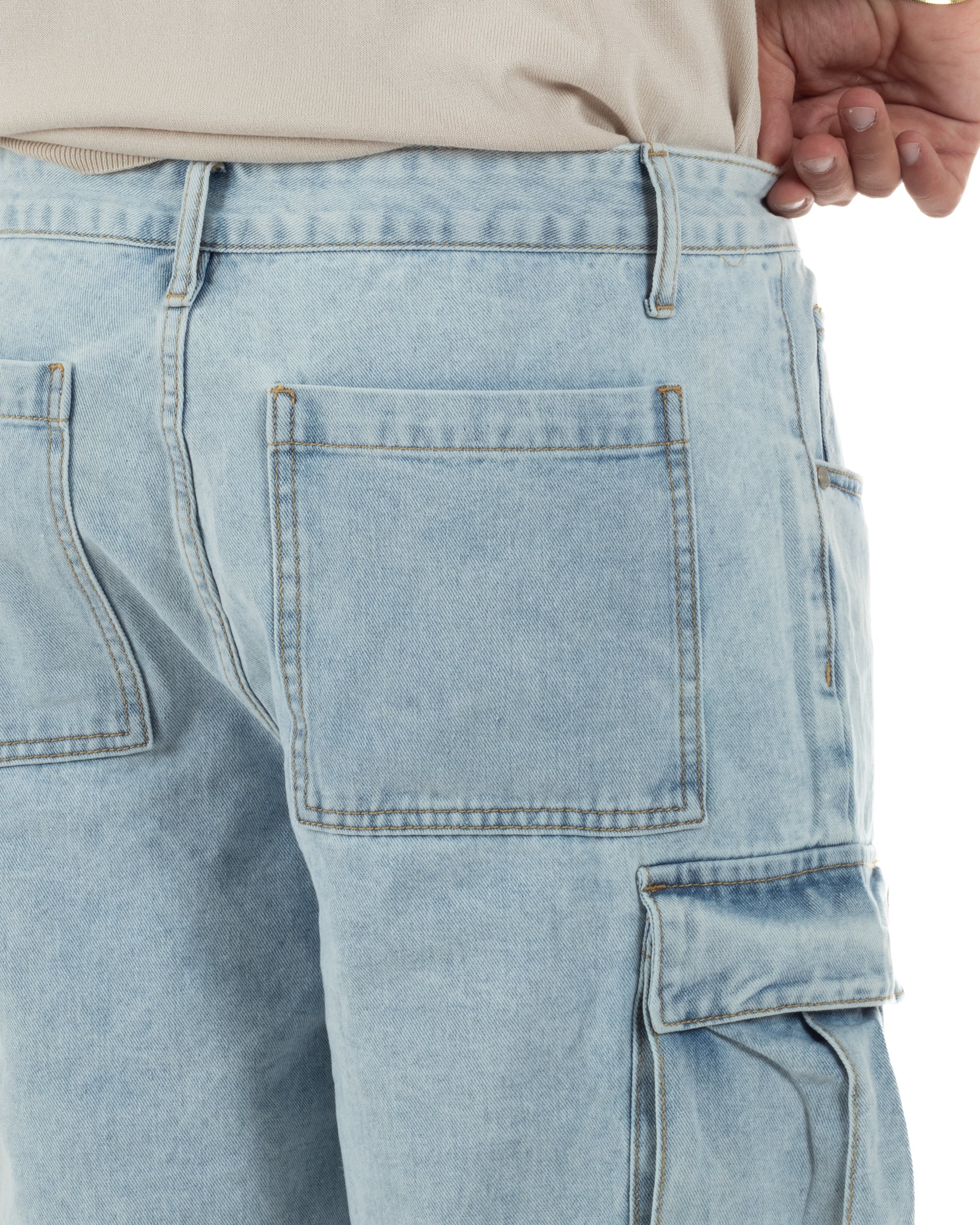 Bermuda cargo uomo pantaloncini con tasconi cinque tasche denim chiaro GIOSAL-PC2051A