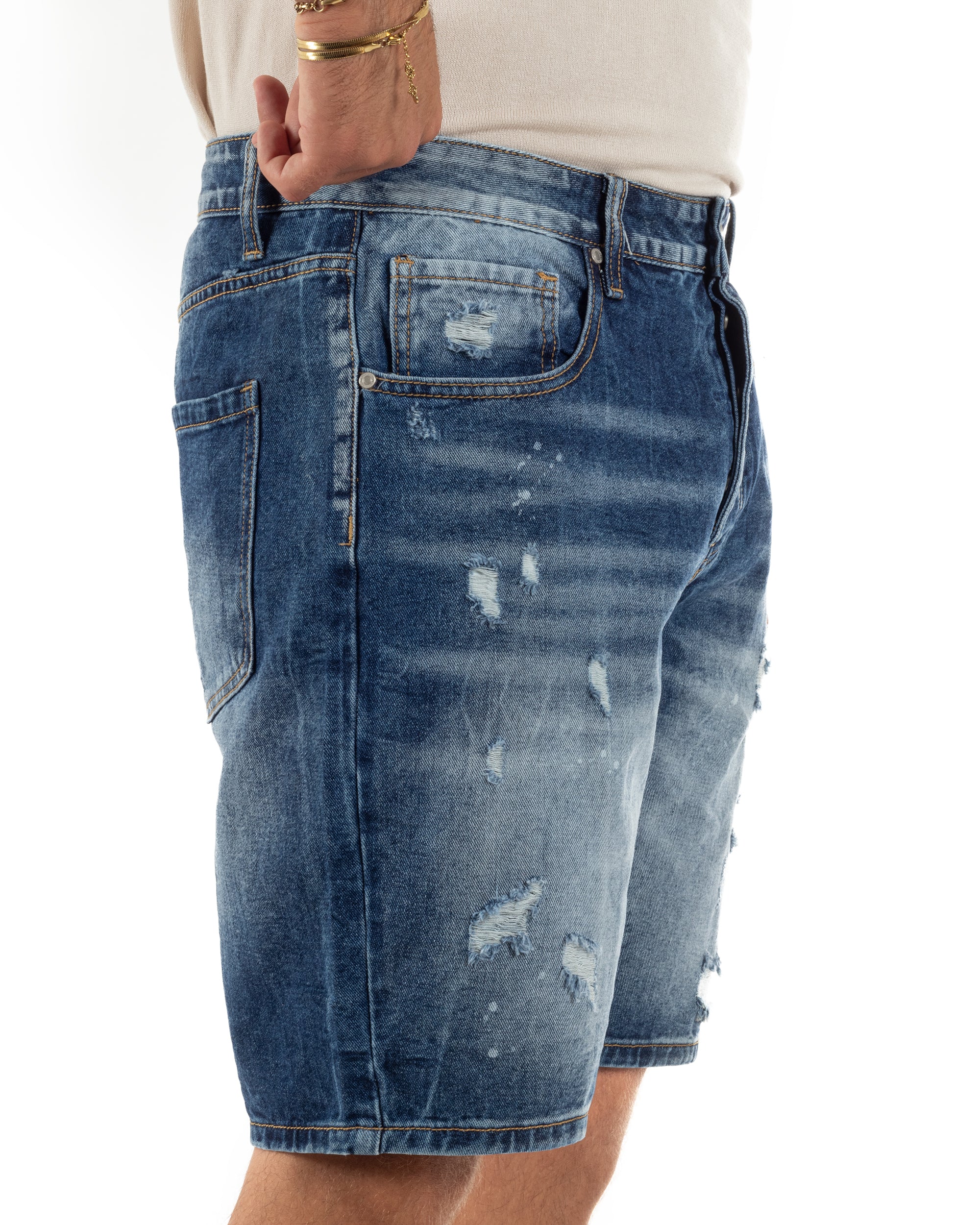 Bermuda pantaloncini uomo jeans rotture cinque tasche denim medio GIOSAL-PC2052A