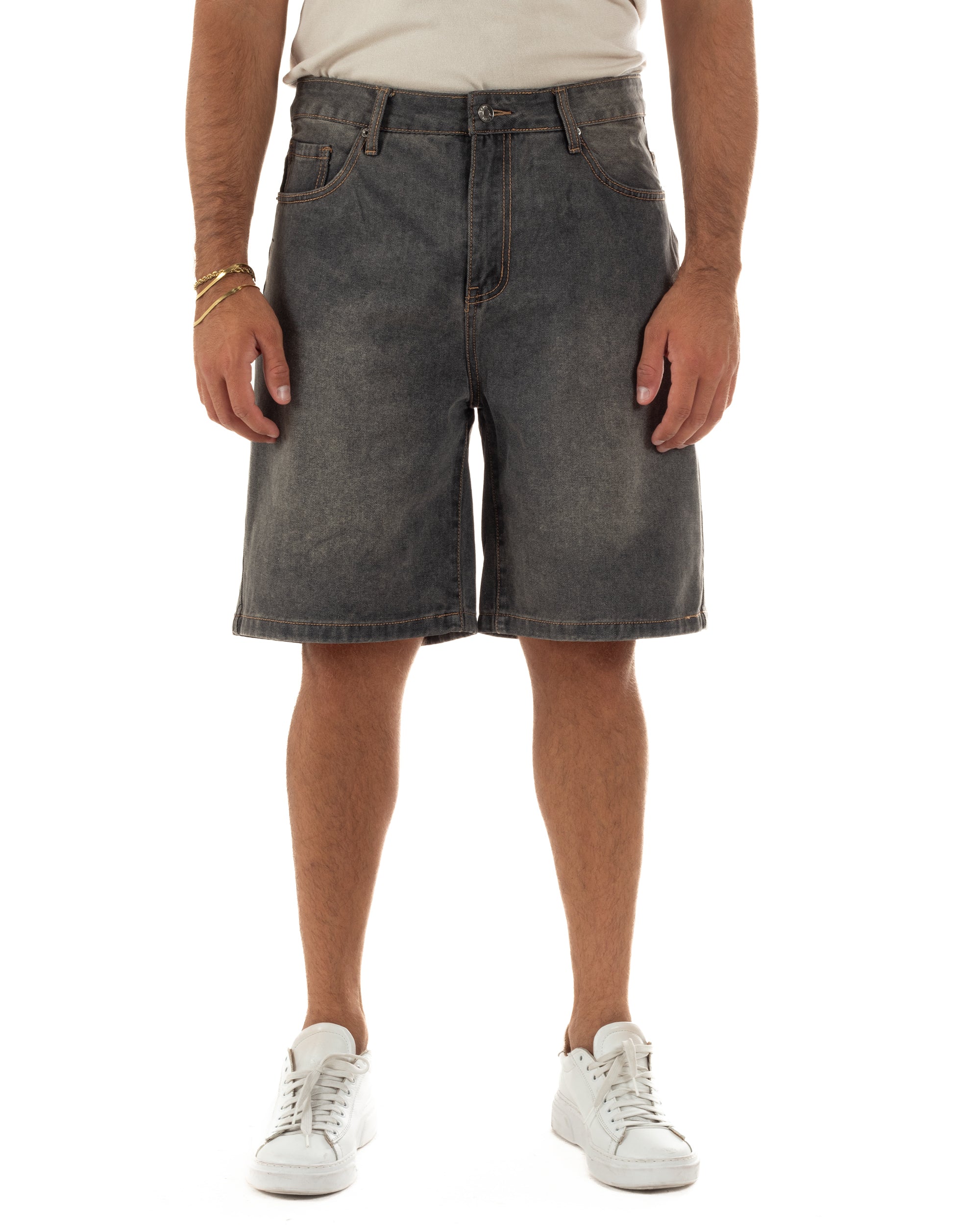 Bermuda pantaloncini uomo jeans basic cinque tasche denim sabbiato GIOSAL-PC2054A