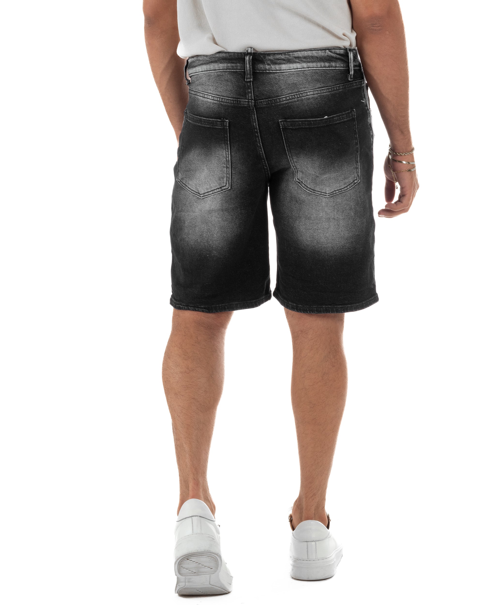 Bermuda pantaloncini uomo jeans rotture cinque tasche effetto used denim nero GIOSAL-PC2055A