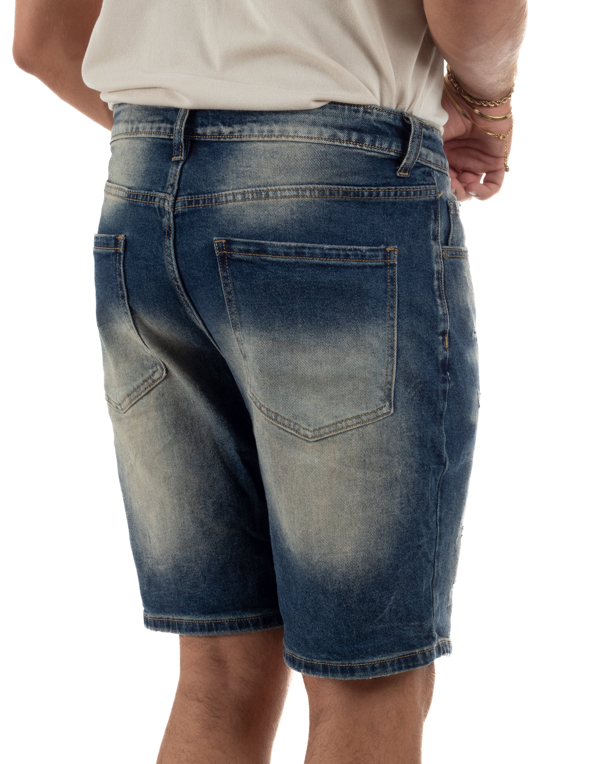 Bermuda pantaloncini uomo jeans effetto vintage cinque tasche denim sabbiato GIOSAL-PC2056A