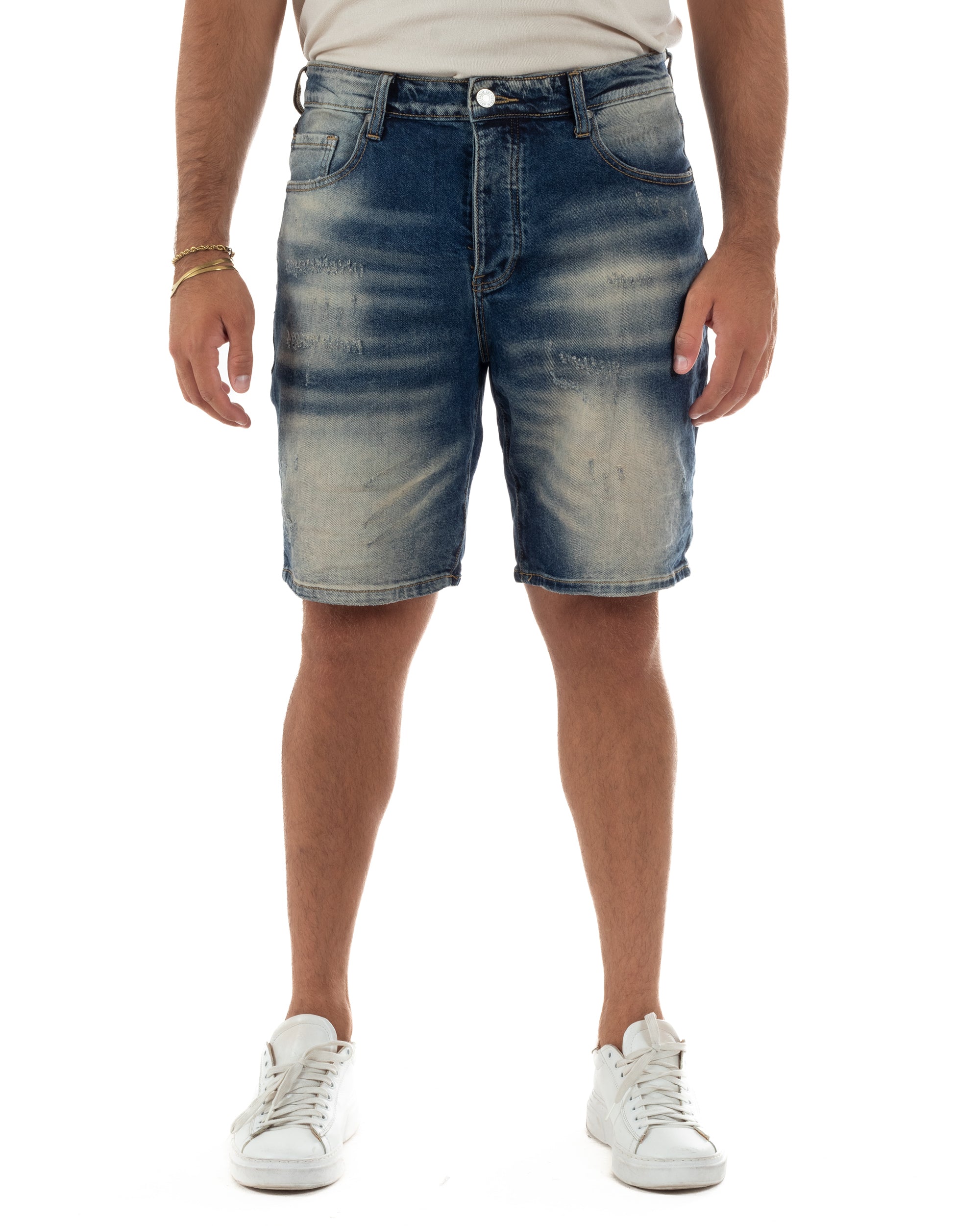 Bermuda pantaloncini uomo jeans effetto vintage cinque tasche denim sabbiato GIOSAL-PC2056A