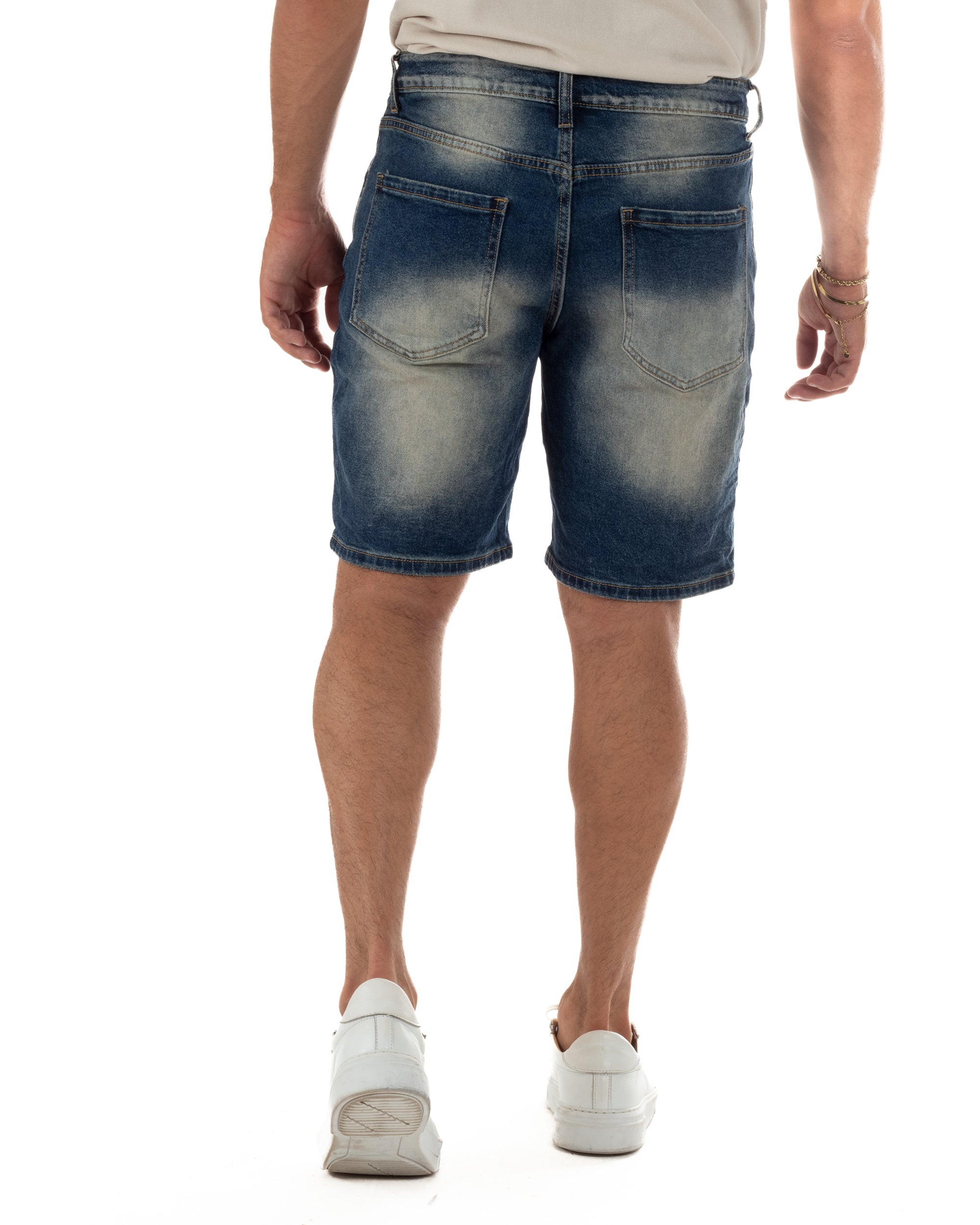Bermuda pantaloncini uomo jeans effetto vintage cinque tasche denim sabbiato GIOSAL-PC2056A