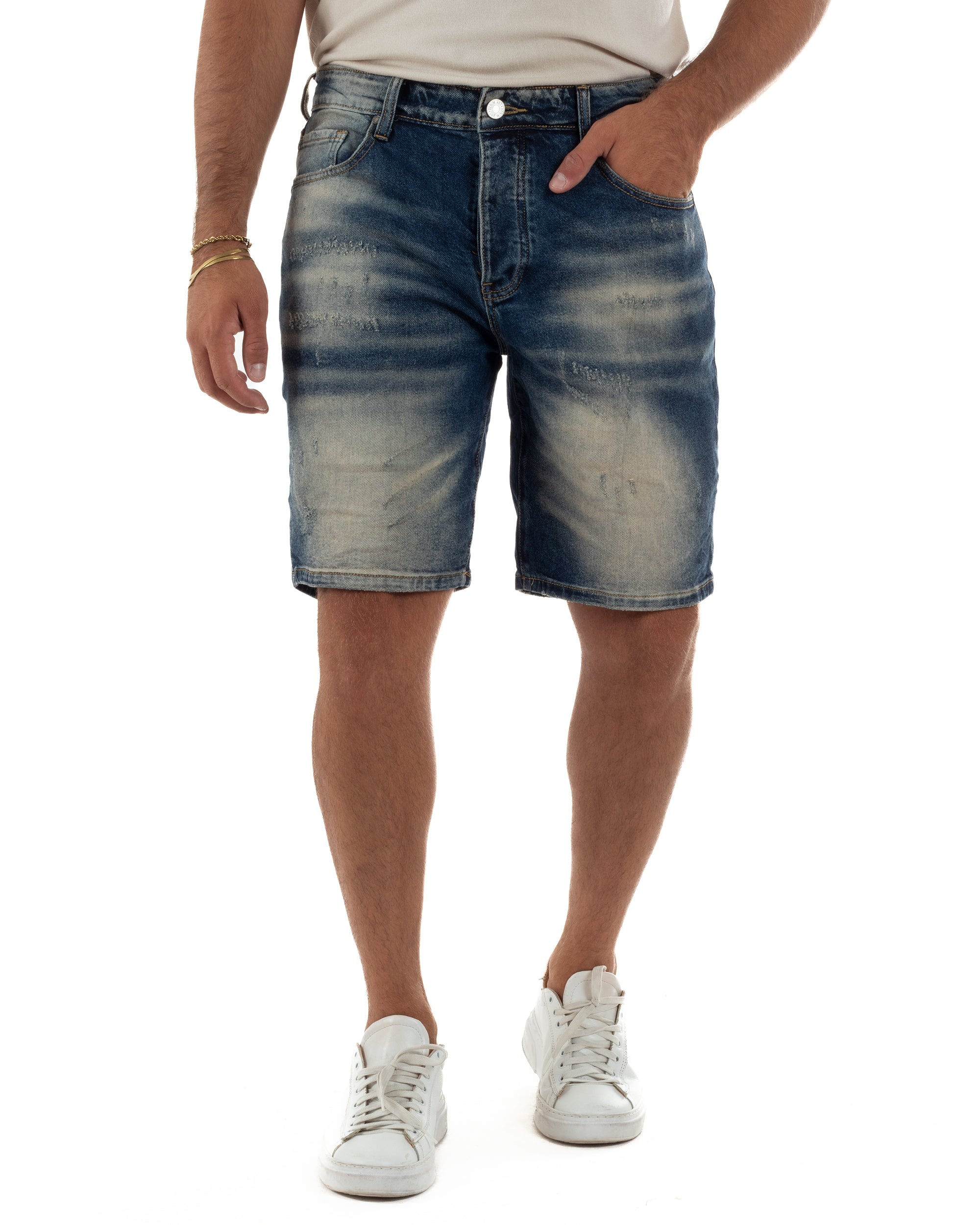 Bermuda pantaloncini uomo jeans effetto vintage cinque tasche denim sabbiato GIOSAL-PC2056A