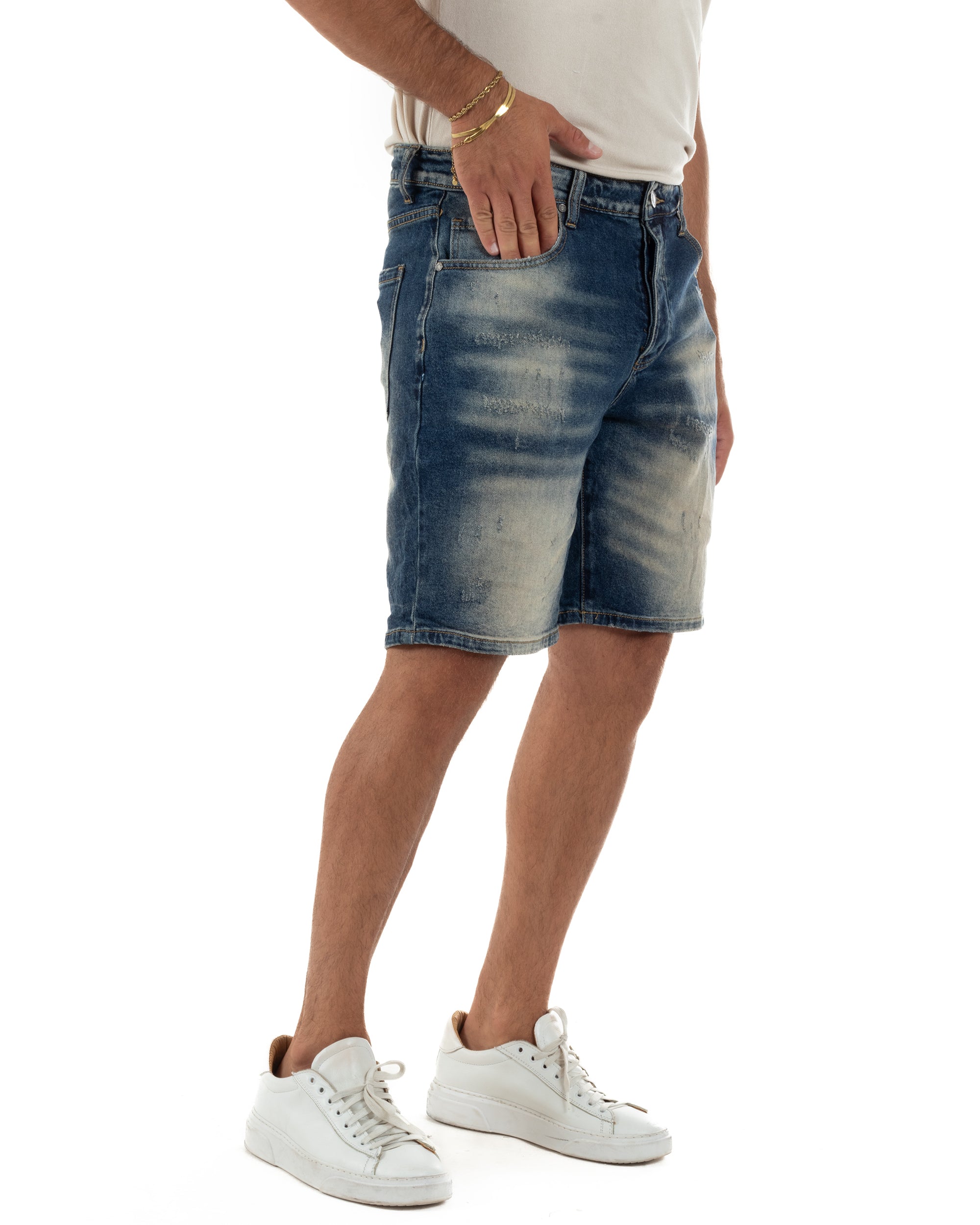 Bermuda pantaloncini uomo jeans effetto vintage cinque tasche denim sabbiato GIOSAL-PC2056A
