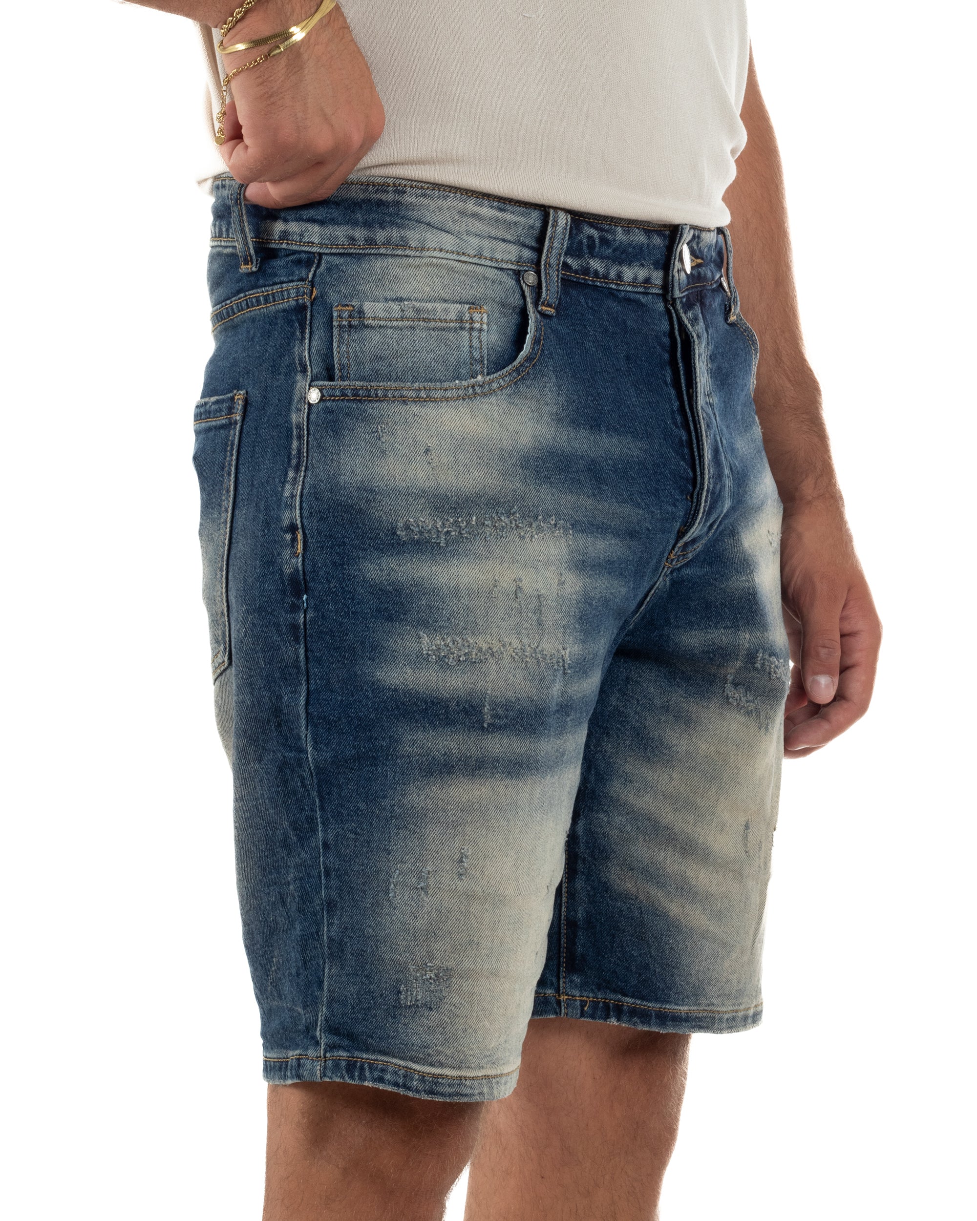 Bermuda pantaloncini uomo jeans effetto vintage cinque tasche denim sabbiato GIOSAL-PC2056A