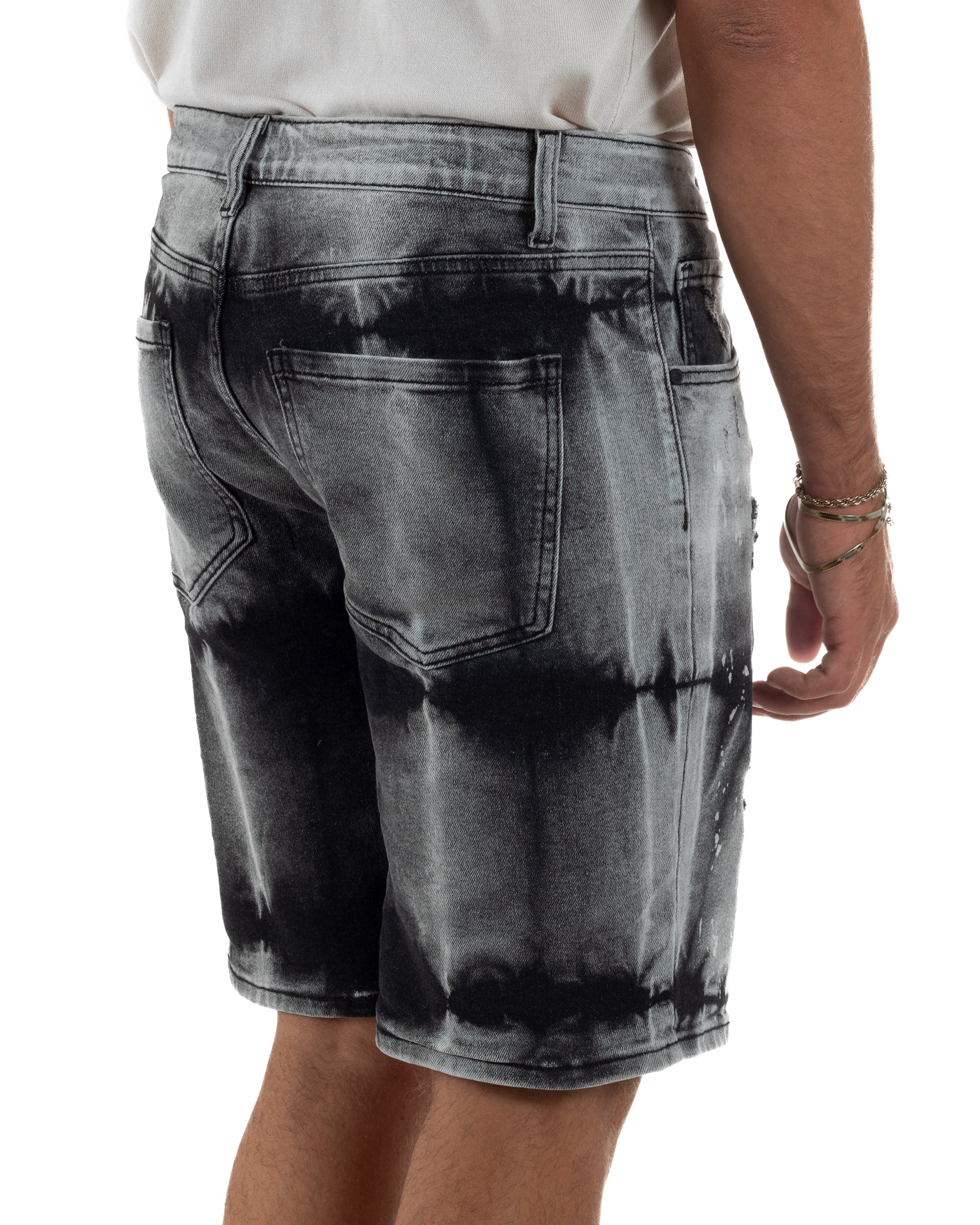 Bermuda pantaloncini uomo jeans abrasioni effetto tie-dye used denim nero GIOSAL-PC2057A