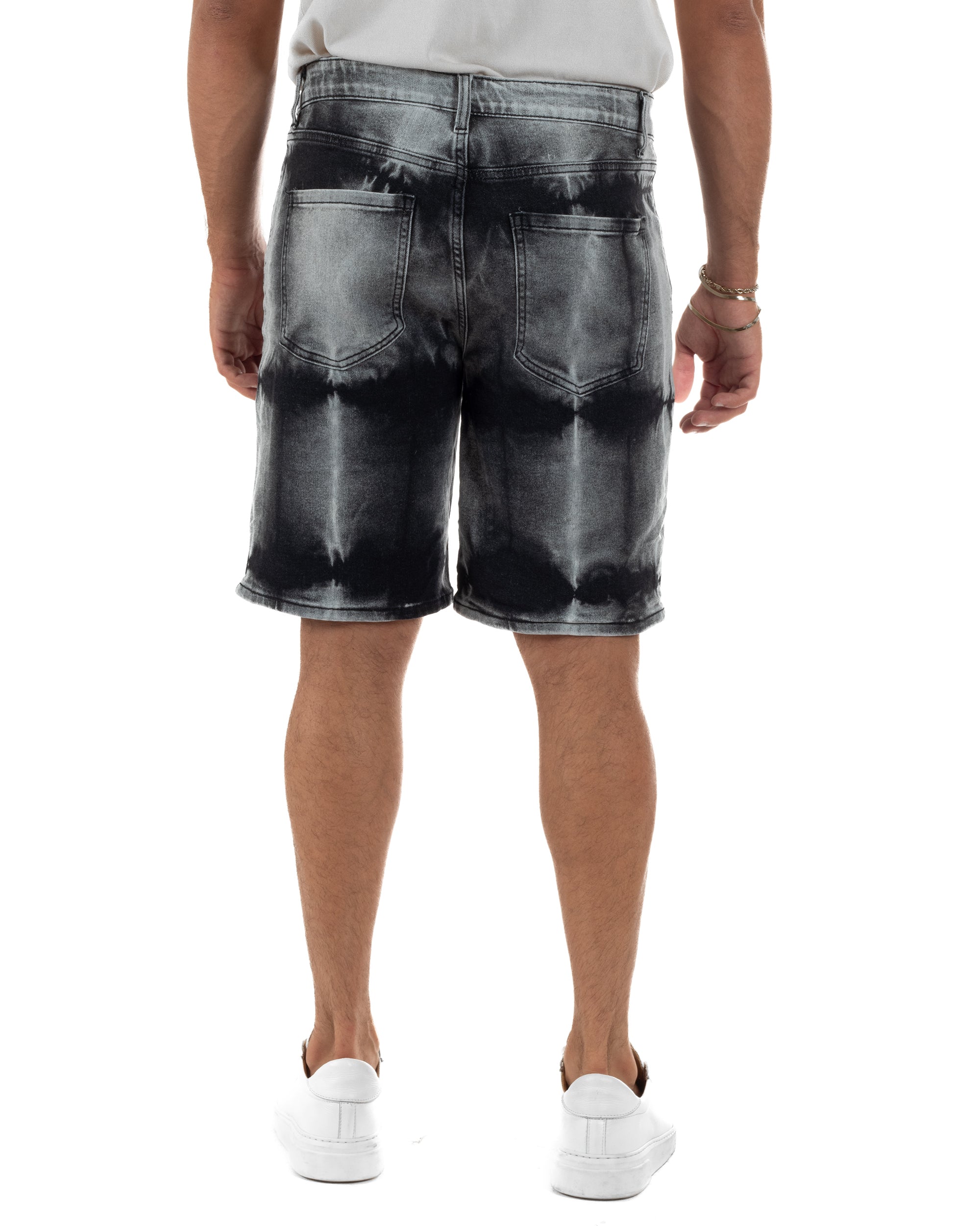 Bermuda pantaloncini uomo jeans abrasioni effetto tie-dye used denim nero GIOSAL-PC2057A
