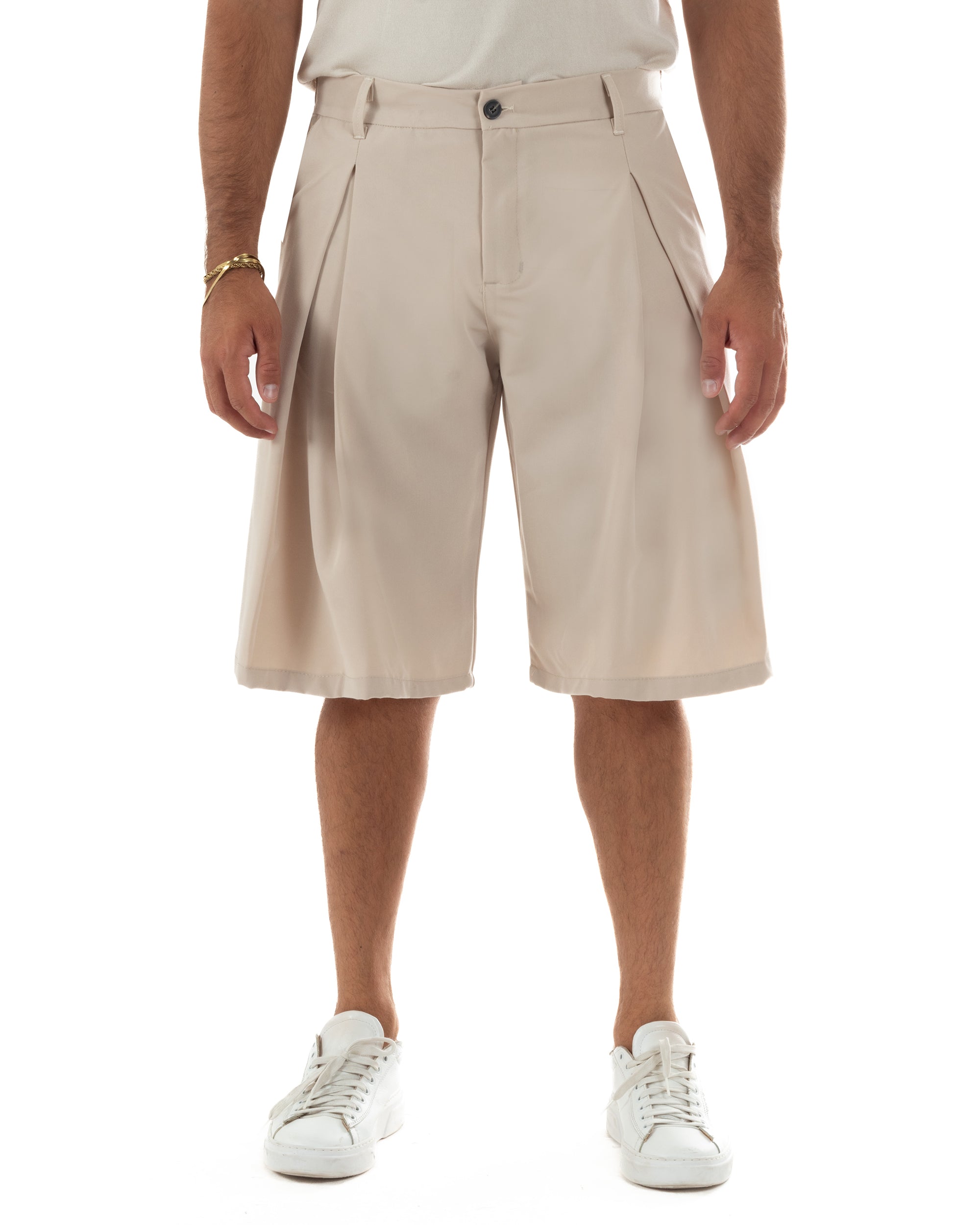 Bermuda pantaloncini uomo baggy fit pinces beige GIOSAL-PC2060A