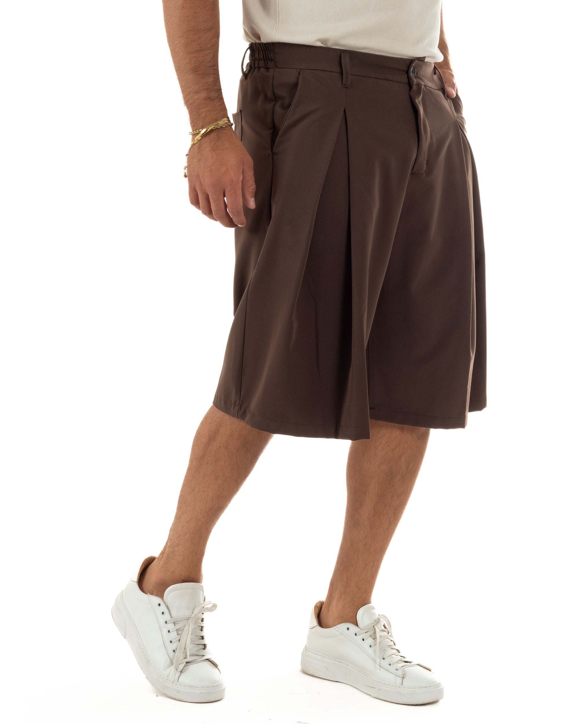 Bermuda pantaloncini uomo baggy fit pinces marrone GIOSAL-PC2061A
