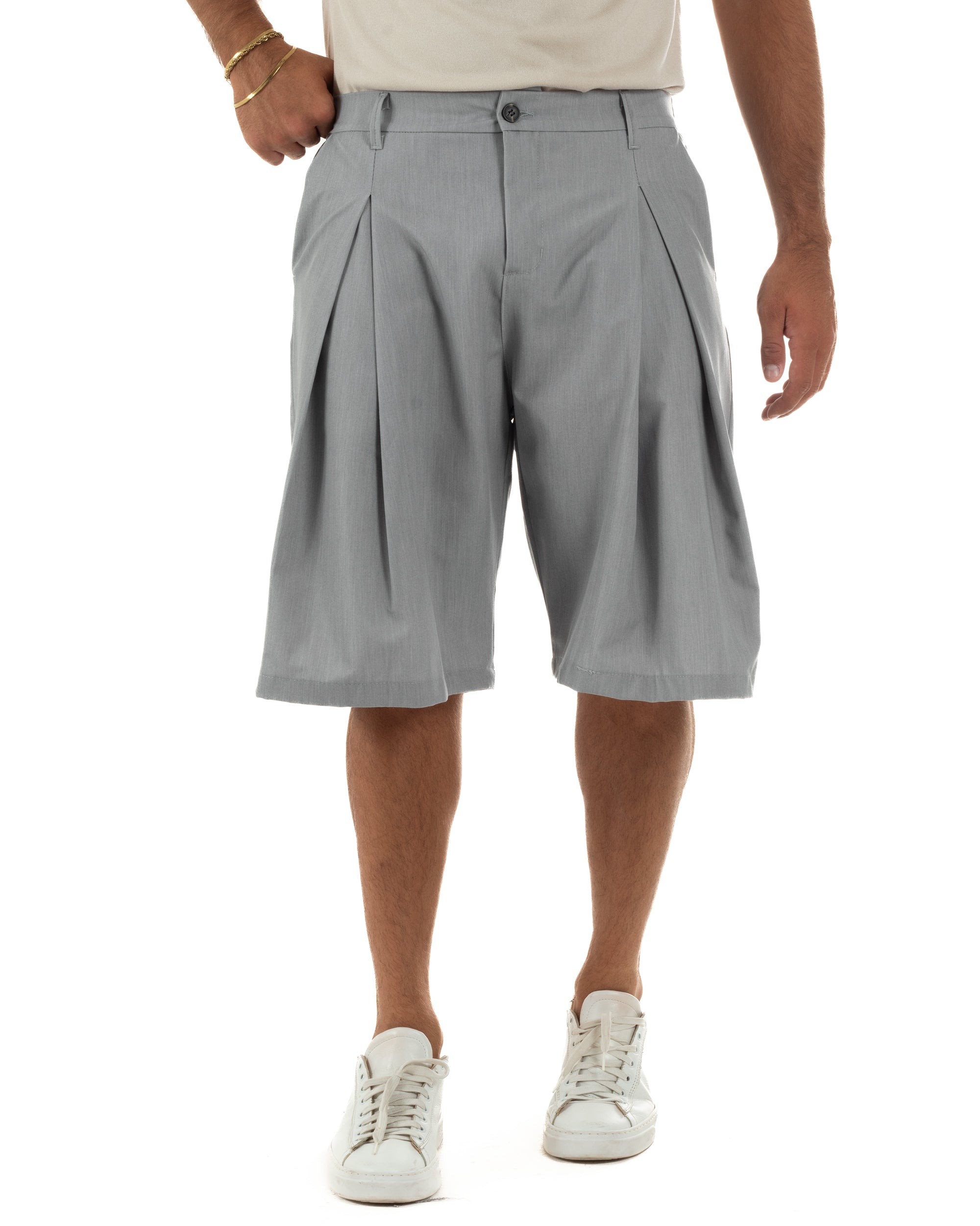 Bermuda pantaloncini uomo baggy fit pinces grigio GIOSAL-PC2062A