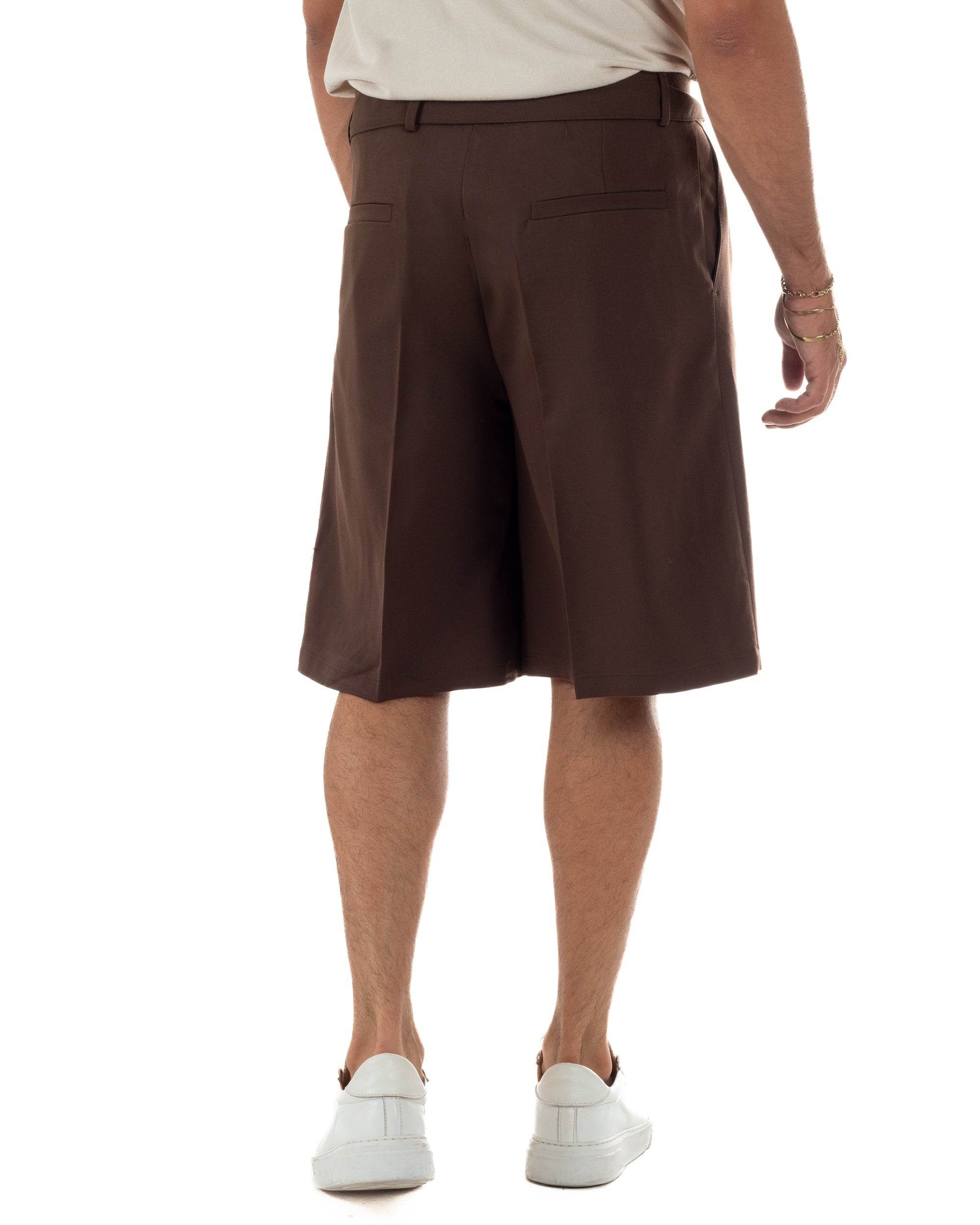 Bermuda pantaloncini uomo baggy fit pinces cintura in vita marrone GIOSAL-PC2064A