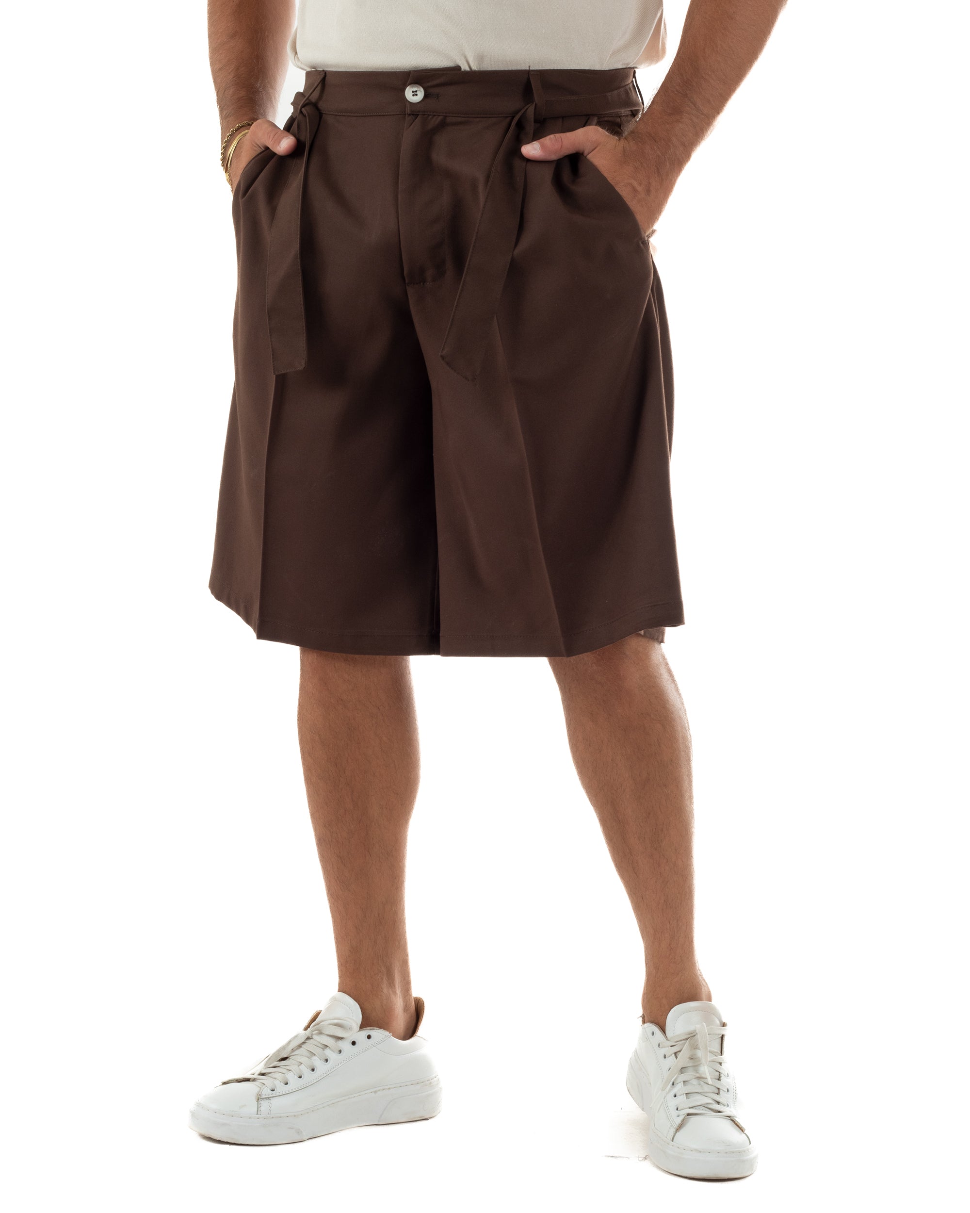 Bermuda pantaloncini uomo baggy fit pinces cintura in vita marrone GIOSAL-PC2064A