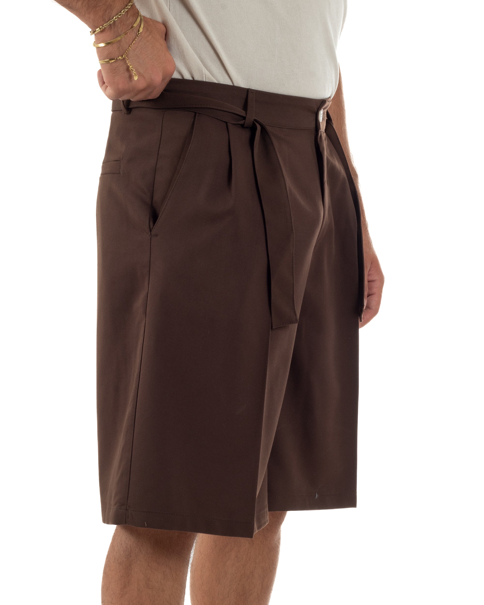 Bermuda pantaloncini uomo baggy fit pinces cintura in vita marrone GIOSAL-PC2064A