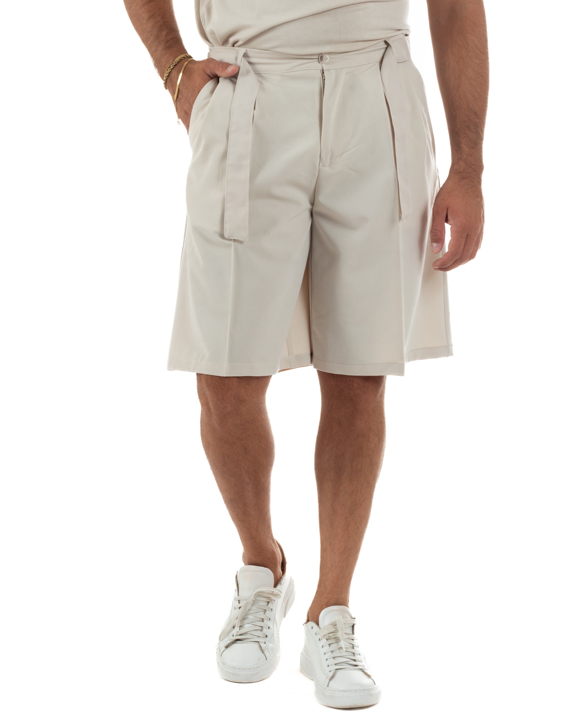 Bermuda pantaloncini uomo baggy fit pinces cintura in vita beige GIOSAL-PC2065A