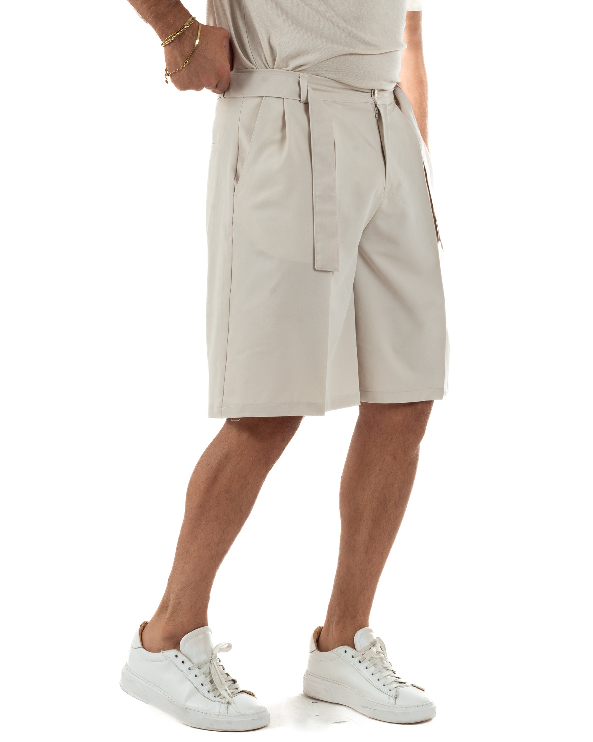 Bermuda pantaloncini uomo baggy fit pinces cintura in vita beige GIOSAL-PC2065A