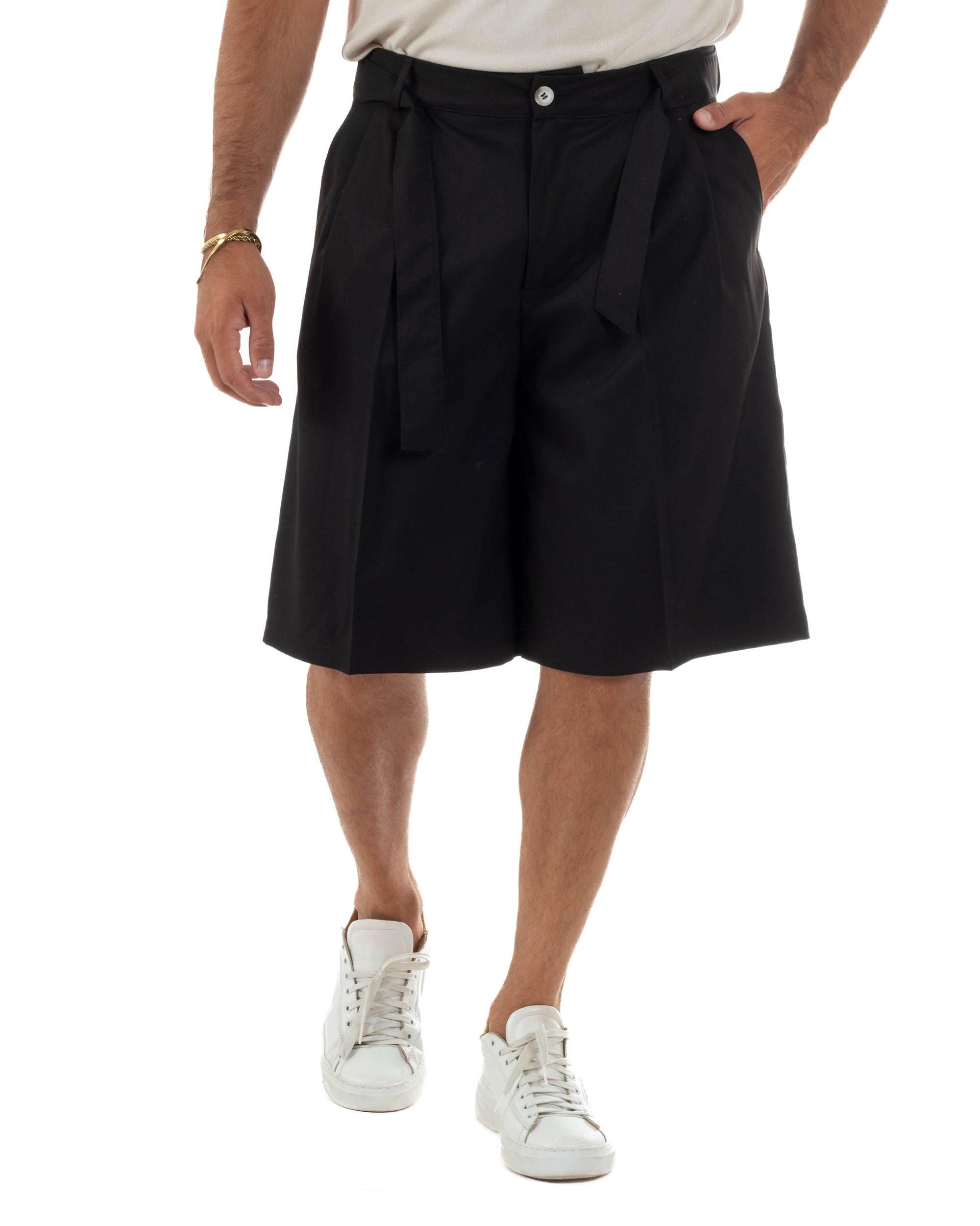 Bermuda pantaloncini uomo baggy fit pinces cintura in vita nero GIOSAL-PC2066A