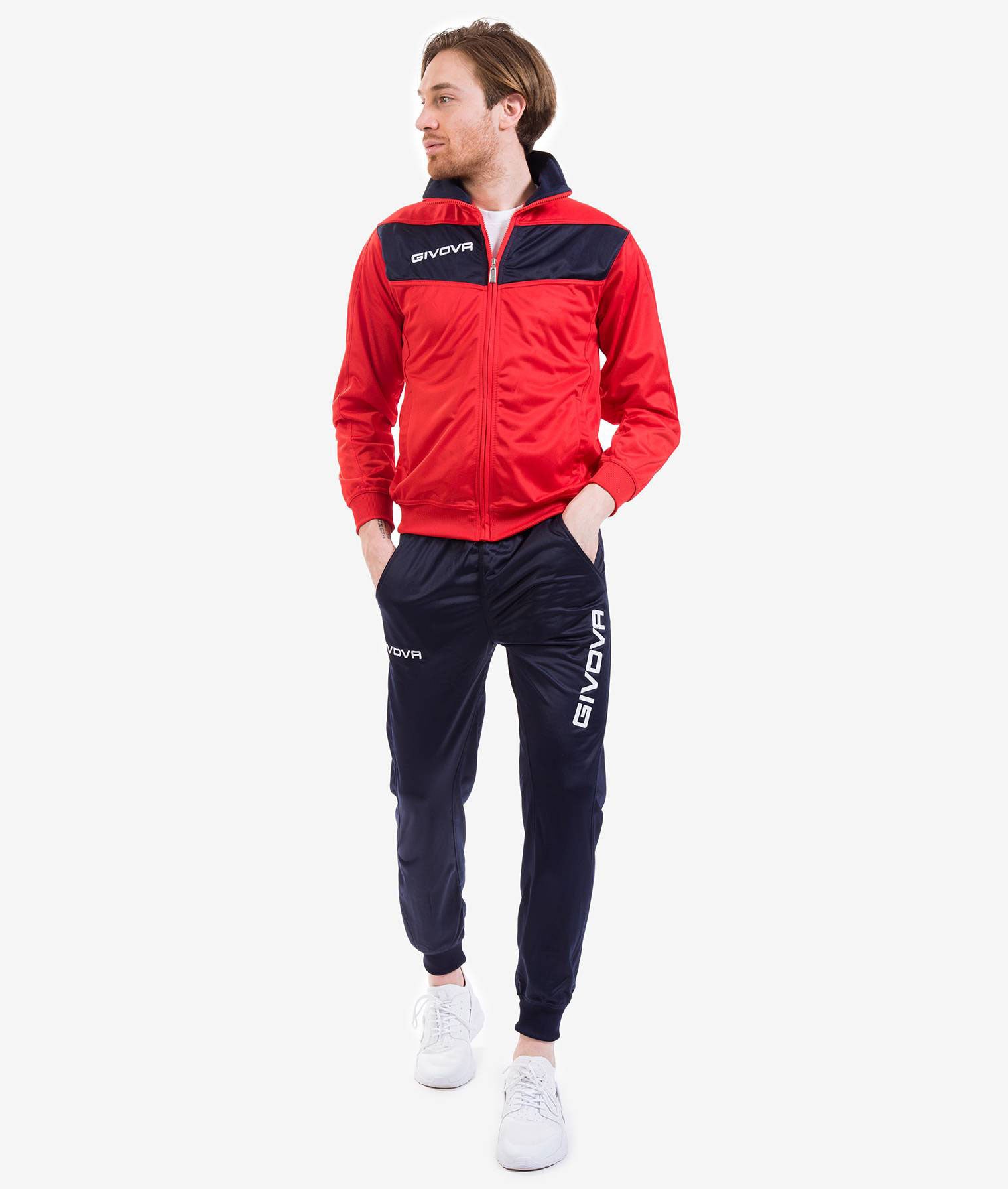 Tuta GIVOVA VISA ROSSO BLU Triacetato Set Unisex Sportivo Da Ginnastica Felpa Con Zip Pantaloni Tracksuit Bicolore GIOSAL