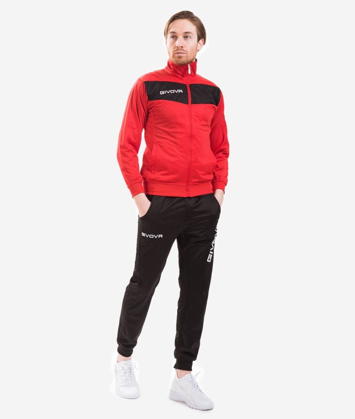 Tuta GIVOVA VISA ROSSO NERO Triacetato Set Unisex Sportivo Da Ginnastica Felpa Con Zip Pantaloni Tracksuit Bicolore GIOSAL