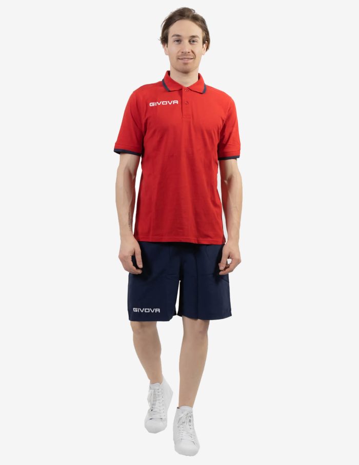 Kit STREET GIVOVA ROSSO BLU Set Unisex Cotone Bicolore Sportivo Maglia Con Colletto Polo Mezze Maniche Bermuda Microfibra Pantaloncino Da Allenamento GIOSAL