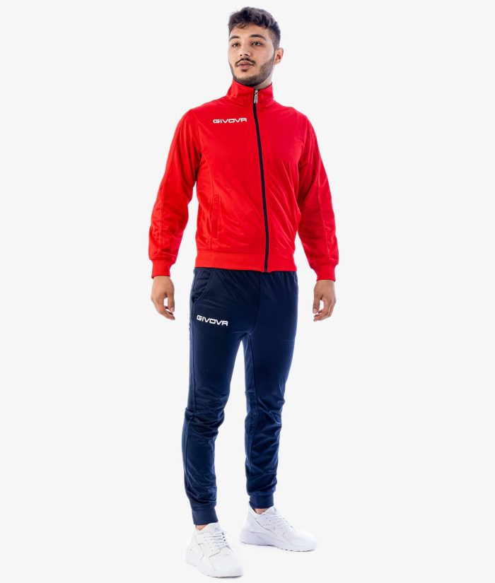 Tuta GIVOVA TORINO ROSSO BLU Triacetato Set Unisex Sportivo Da Ginnastica Felpa Con Zip Pantaloni Tracksuit Bicolore GIOSAL