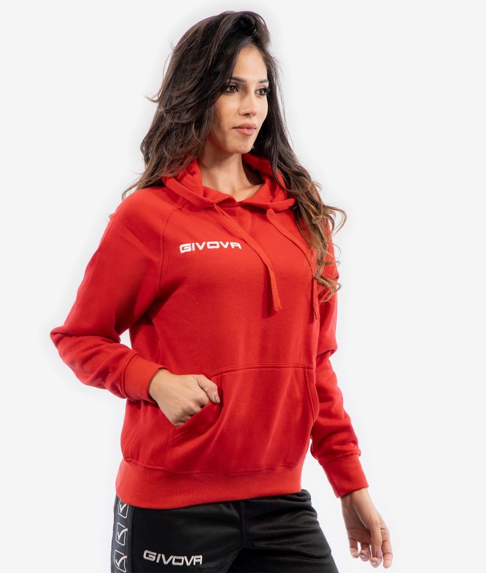 FELPA CON CAPPUCCIO NEW GIVOVA ROSSO Cotone Garzato Unisex Maglia Con Tasca Calda Sportiva Invernale Tinta Unita  GIOSAL