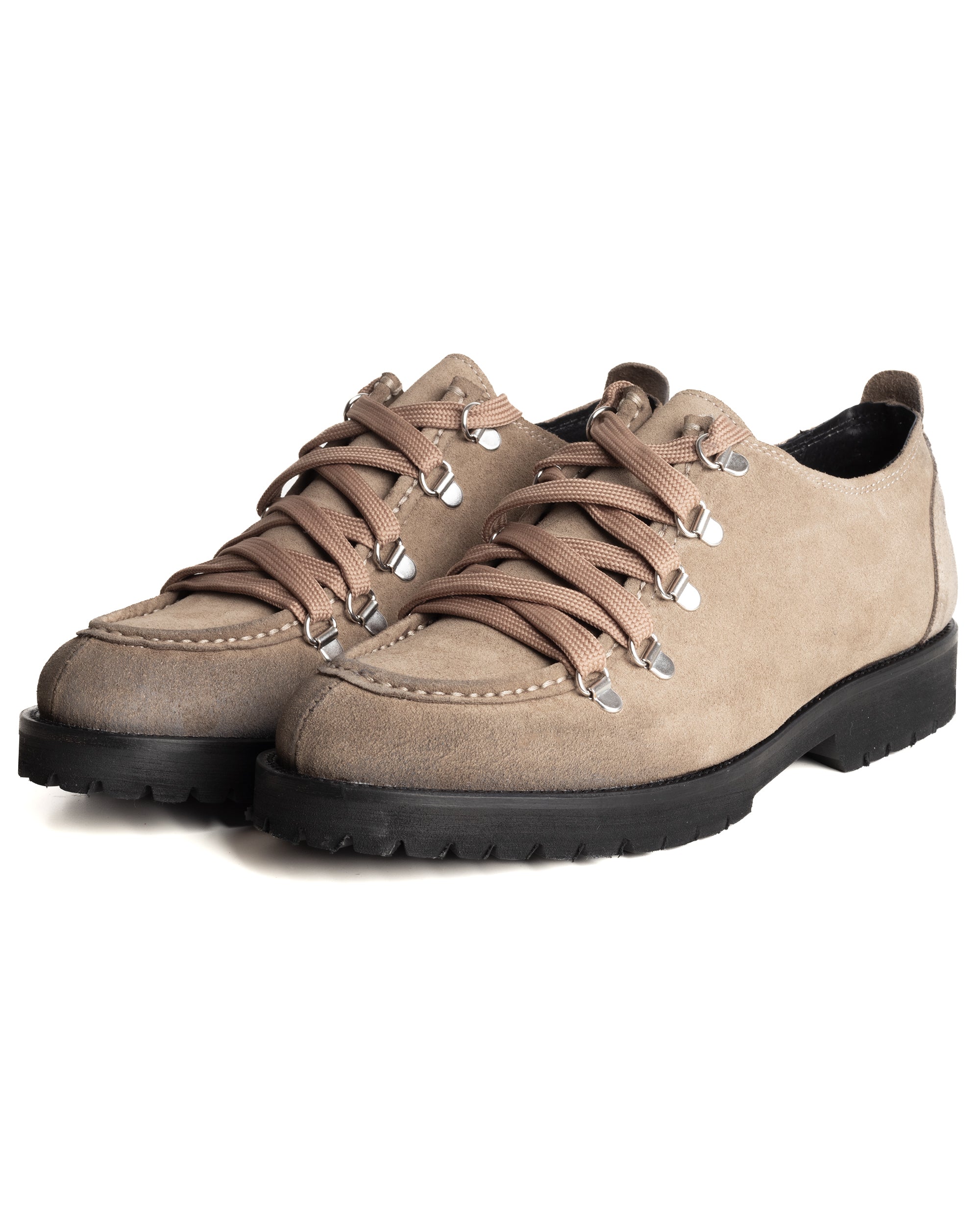 Scarpe Uomo Mocassini Ingegnere Con Ganci E Lacci Casual Camoscio Tinta Unita Beige GIOSAL-S1254A