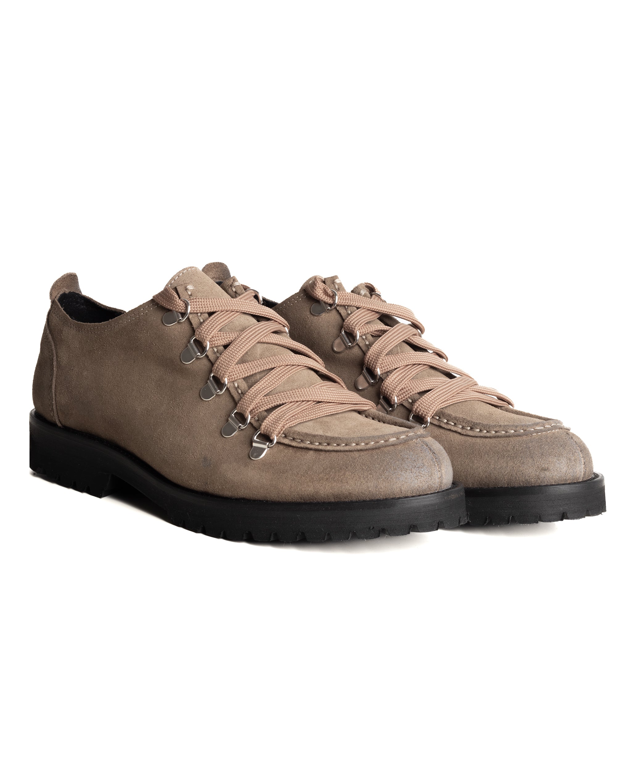 Scarpe Uomo Mocassini Ingegnere Con Ganci E Lacci Casual Camoscio Tinta Unita Beige GIOSAL-S1254A