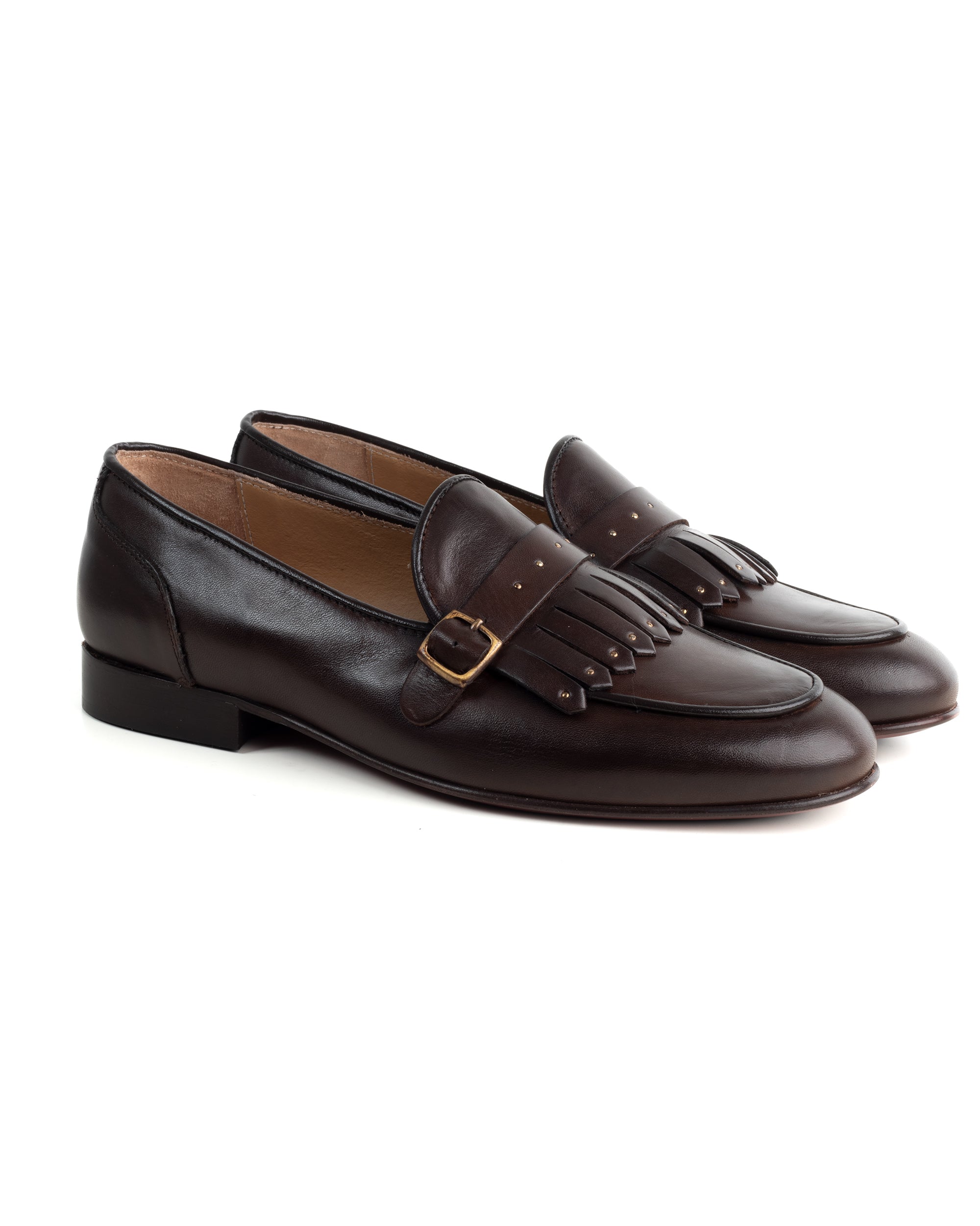 Mocassini Uomo Con Fibbia Frangia Borchie Scarpe Ecopelle Eleganti Pelle Vitello Cerimonia Suola Di Cuoio Con Ovalino Antiscivolo Casual Marrone GIOSAL-S1271A