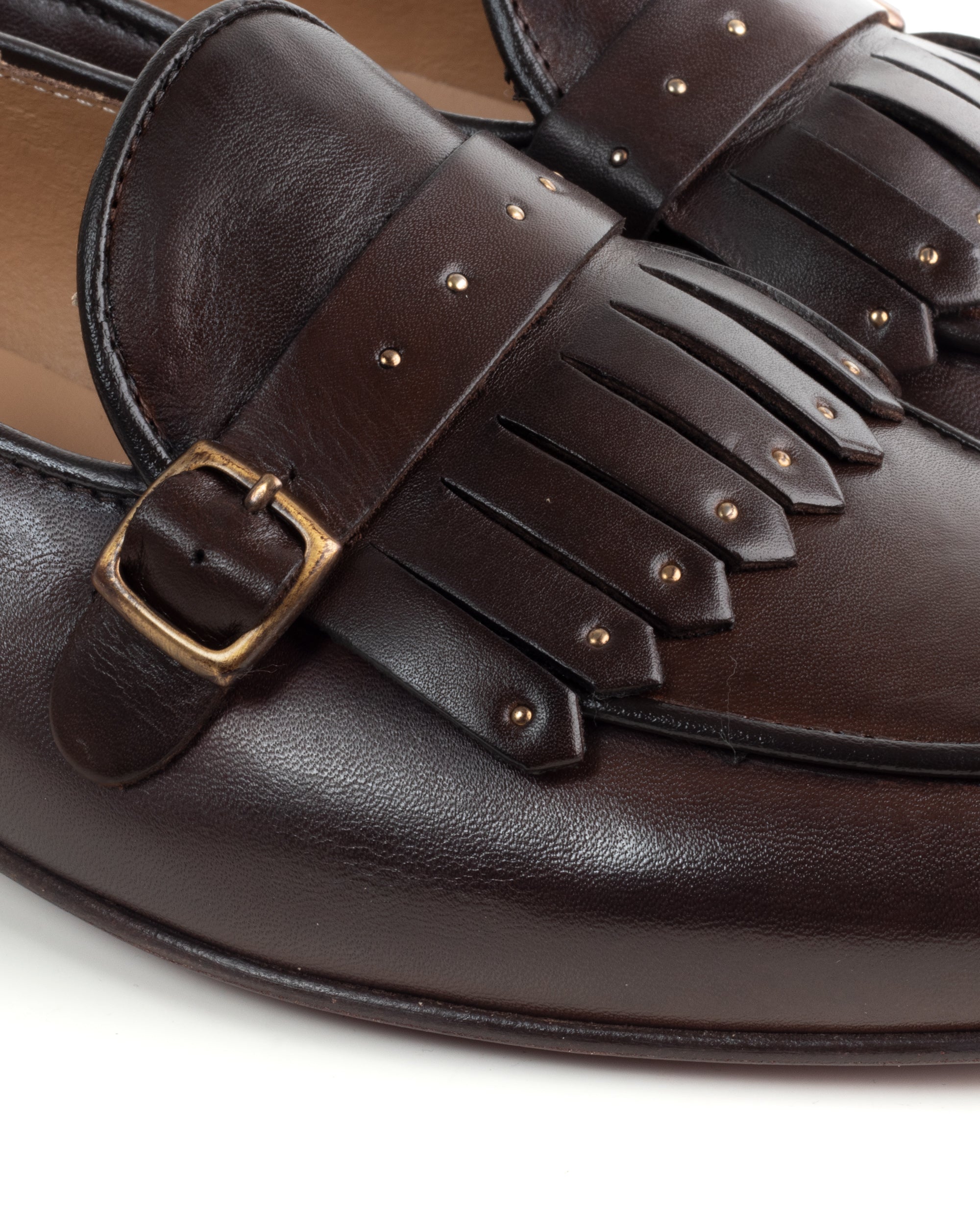 Mocassini Uomo Con Fibbia Frangia Borchie Scarpe Ecopelle Eleganti Pelle Vitello Cerimonia Suola Di Cuoio Con Ovalino Antiscivolo Casual Marrone GIOSAL-S1271A