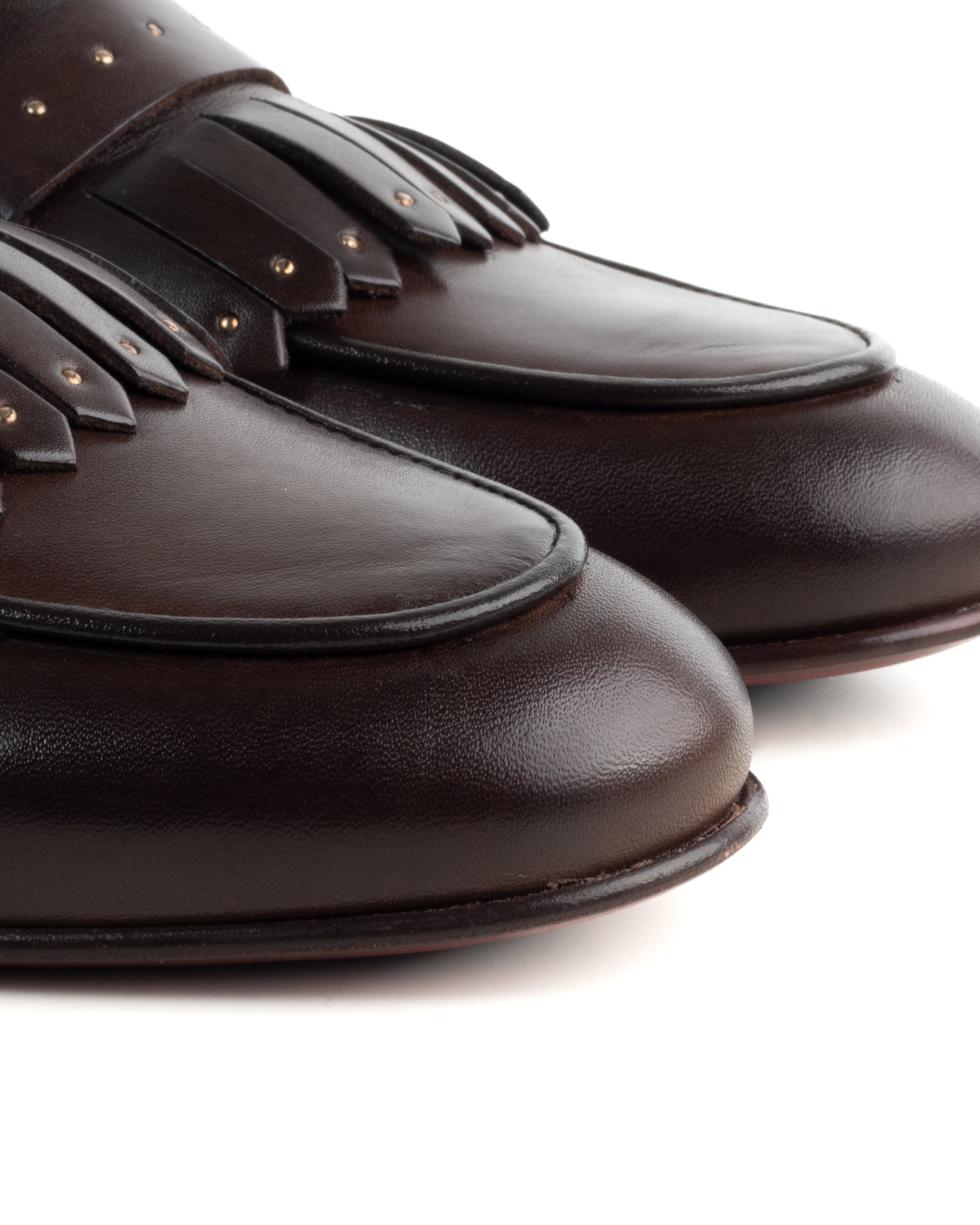 Mocassini Uomo Con Fibbia Frangia Borchie Scarpe Ecopelle Eleganti Pelle Vitello Cerimonia Suola Di Cuoio Con Ovalino Antiscivolo Casual Marrone GIOSAL-S1271A