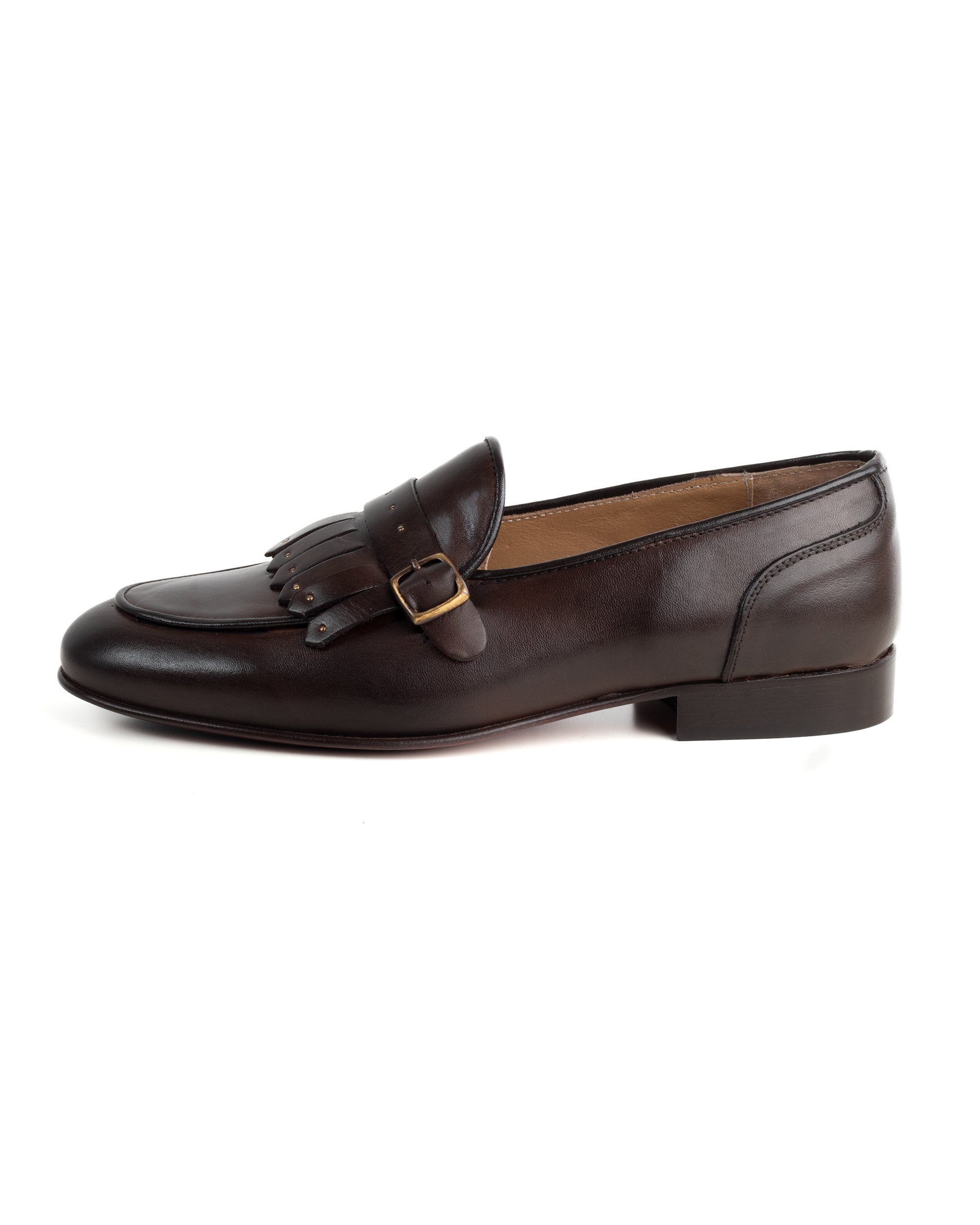 Mocassini Uomo Con Fibbia Frangia Borchie Scarpe Ecopelle Eleganti Pelle Vitello Cerimonia Suola Di Cuoio Con Ovalino Antiscivolo Casual Marrone GIOSAL-S1271A
