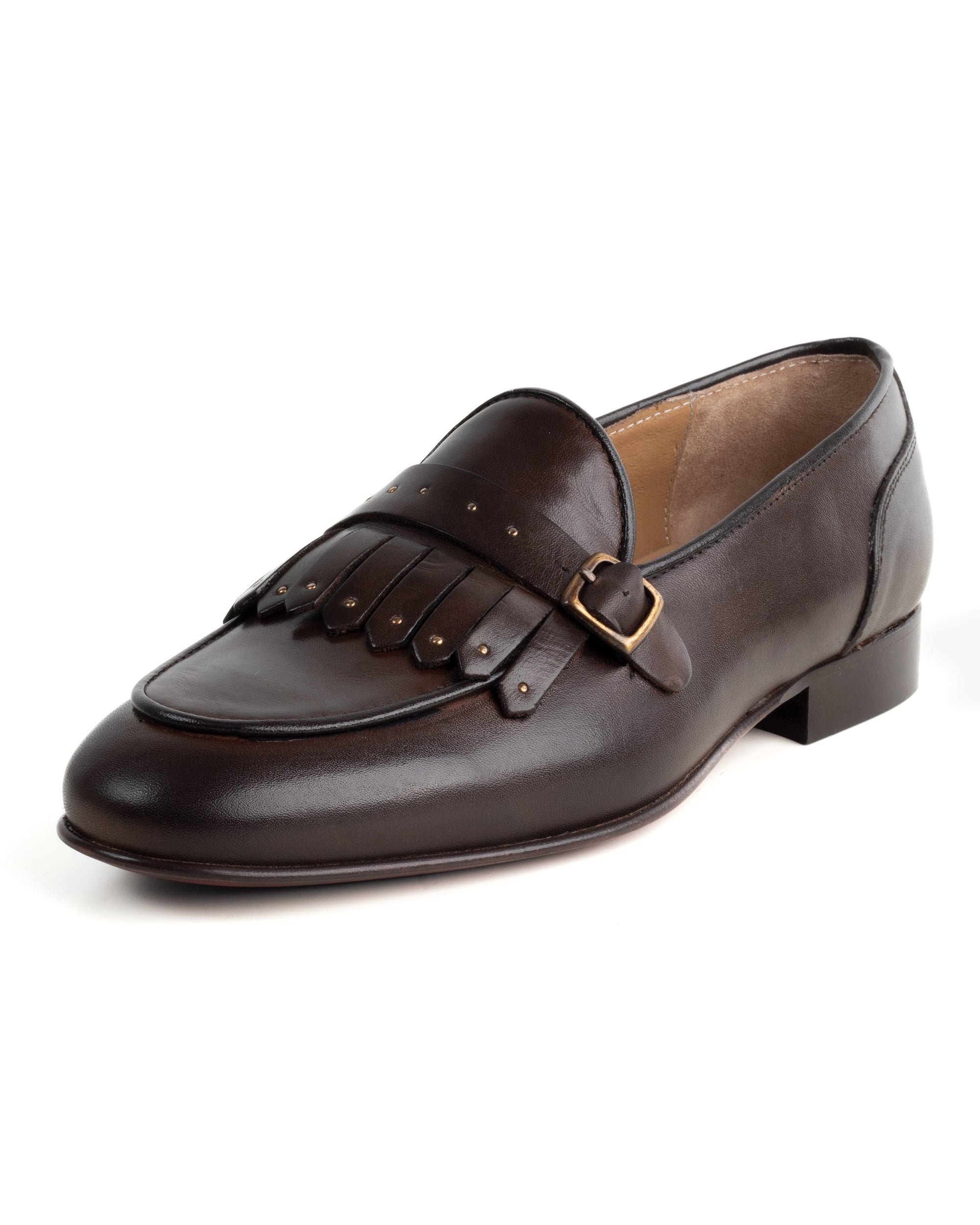 Mocassini Uomo Con Fibbia Frangia Borchie Scarpe Ecopelle Eleganti Pelle Vitello Cerimonia Suola Di Cuoio Con Ovalino Antiscivolo Casual Marrone GIOSAL-S1271A