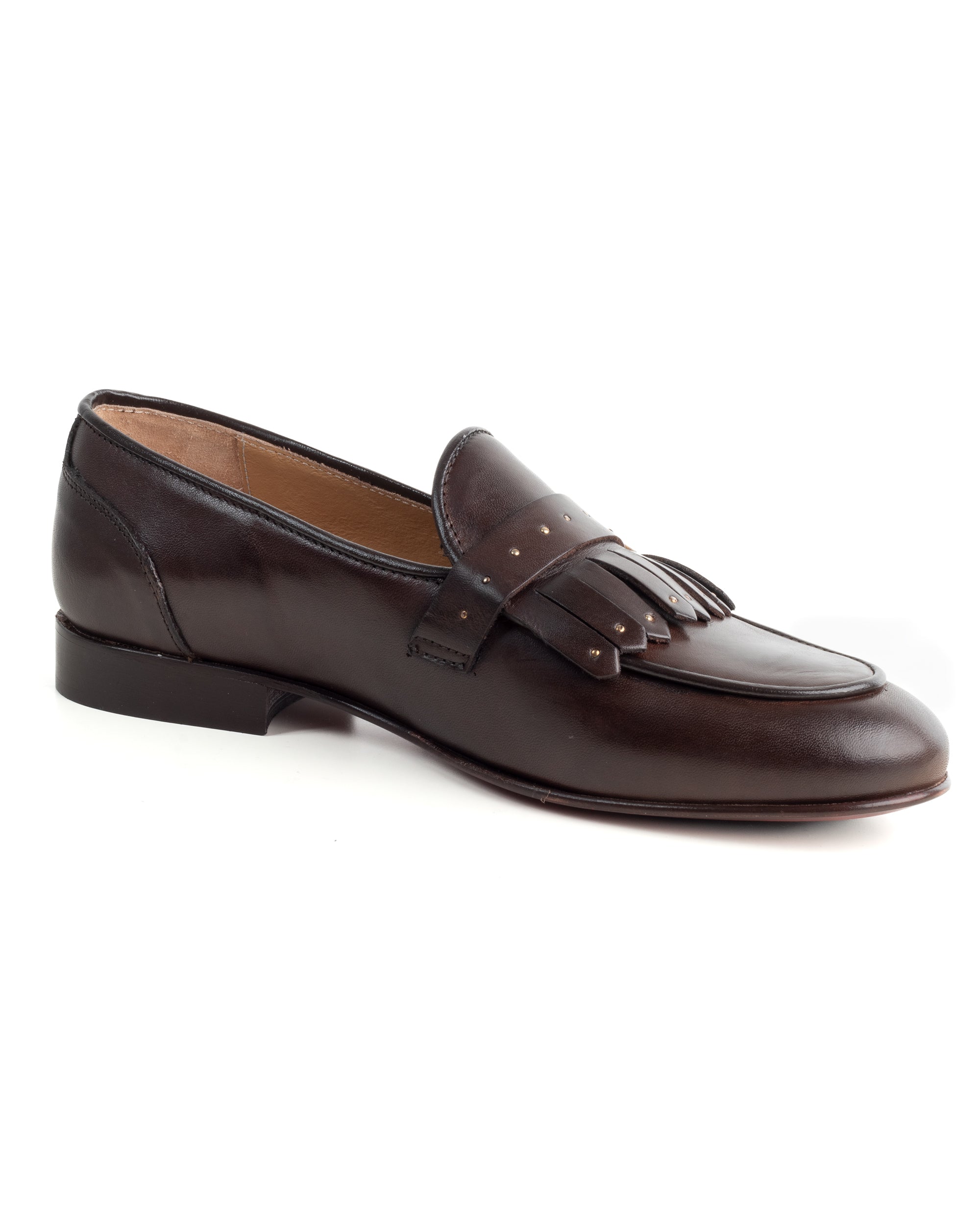 Mocassini Uomo Con Fibbia Frangia Borchie Scarpe Ecopelle Eleganti Pelle Vitello Cerimonia Suola Di Cuoio Con Ovalino Antiscivolo Casual Marrone GIOSAL-S1271A