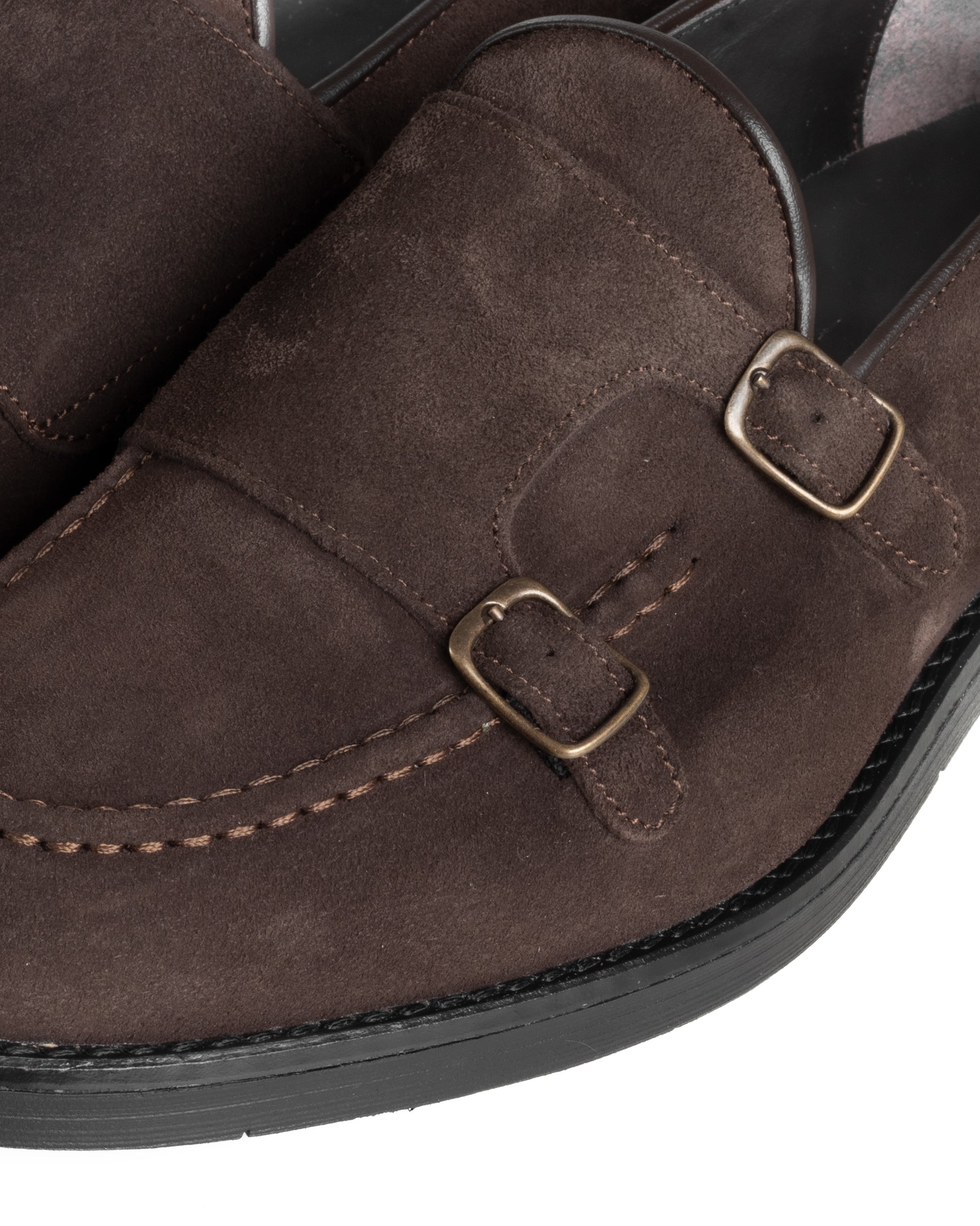 Mocassini Doppia Fibbia Uomo Scarpe Camoscio Eleganti Cerimonia Suola Gomma Casual Marrone GIOSAL-S1286A