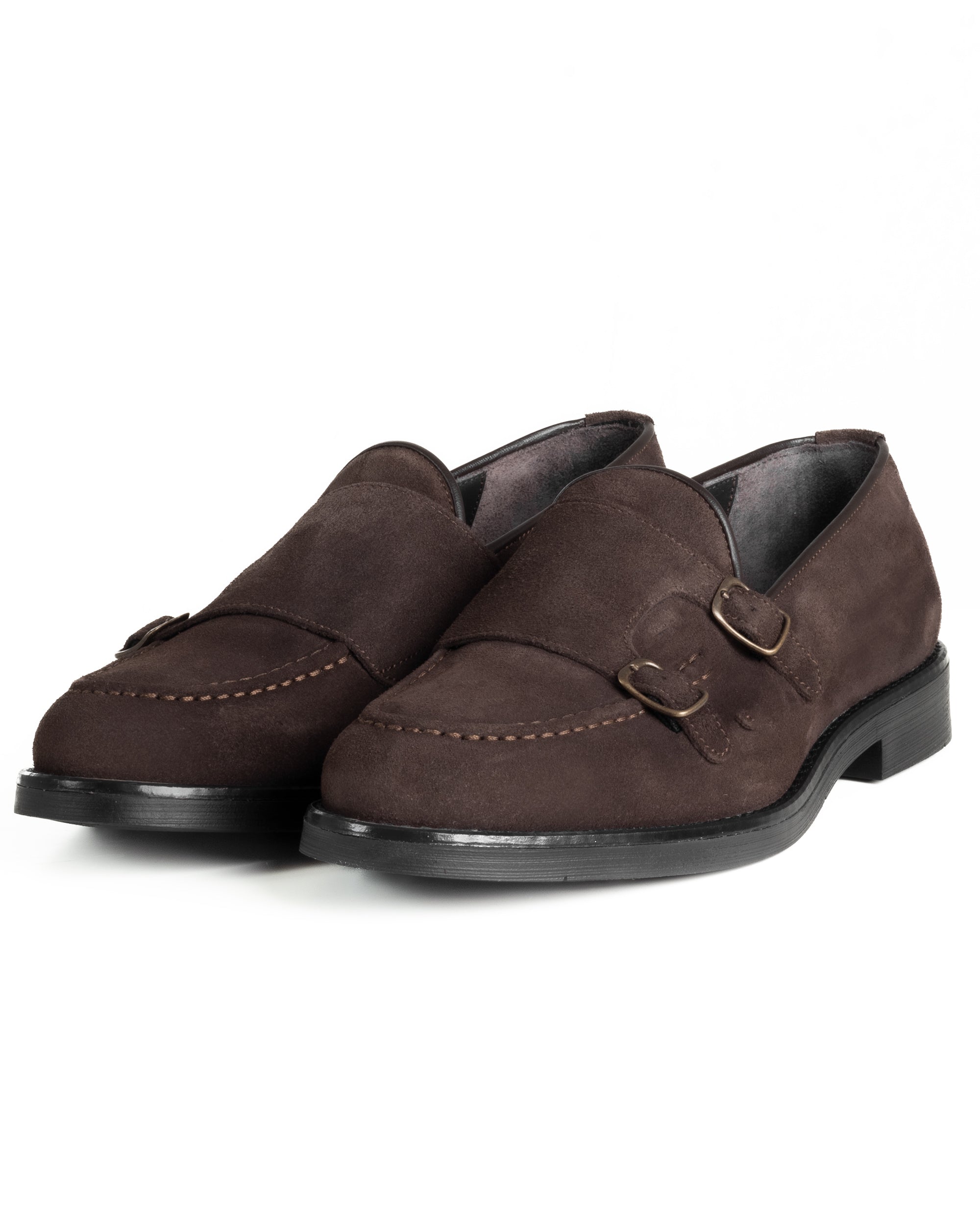 Mocassini Doppia Fibbia Uomo Scarpe Camoscio Eleganti Cerimonia Suola Gomma Casual Marrone GIOSAL-S1286A