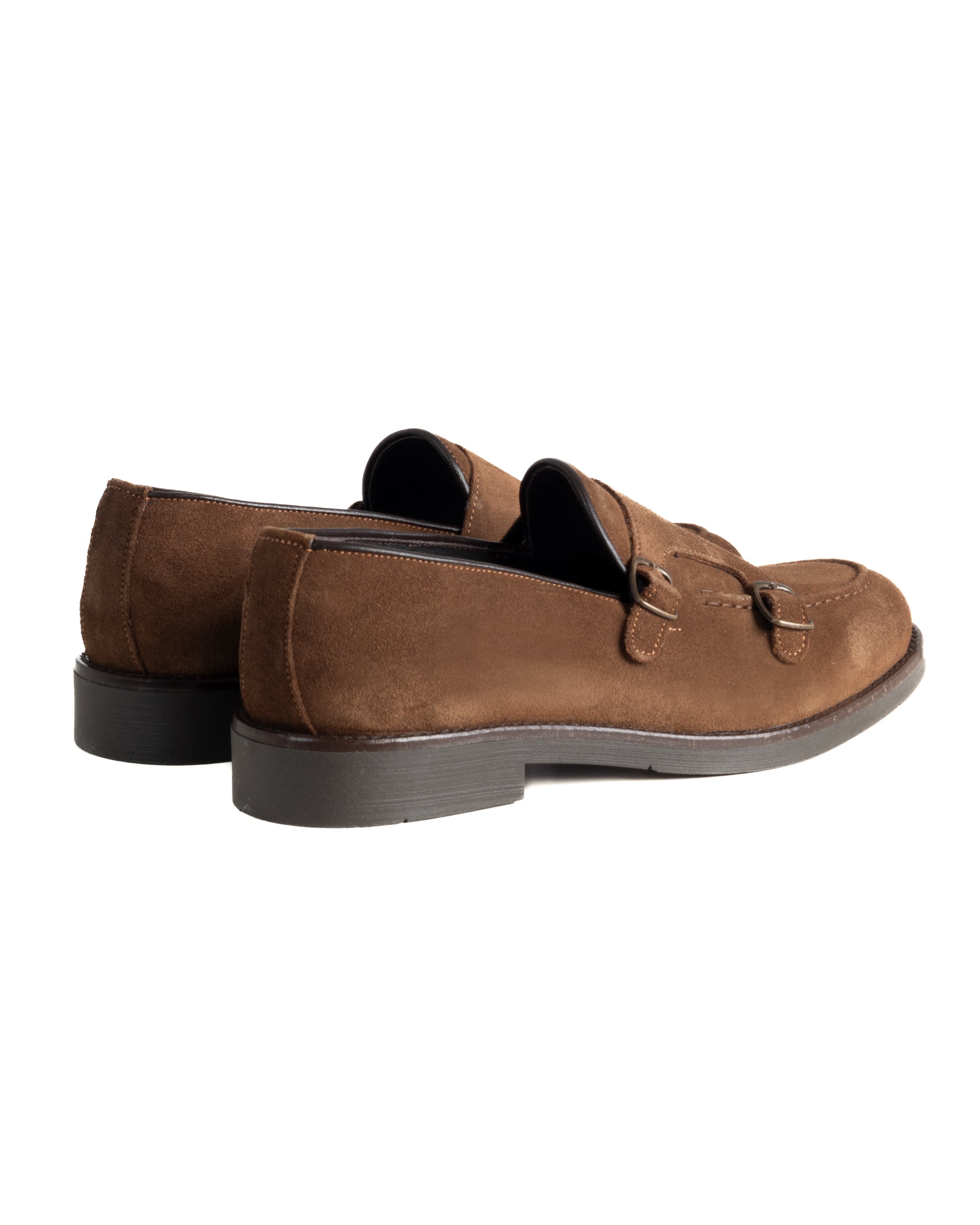 Mocassini Doppia Fibbia Uomo Scarpe Camoscio Eleganti Cerimonia Suola Gomma Casual Tabacco GIOSAL-S1287A